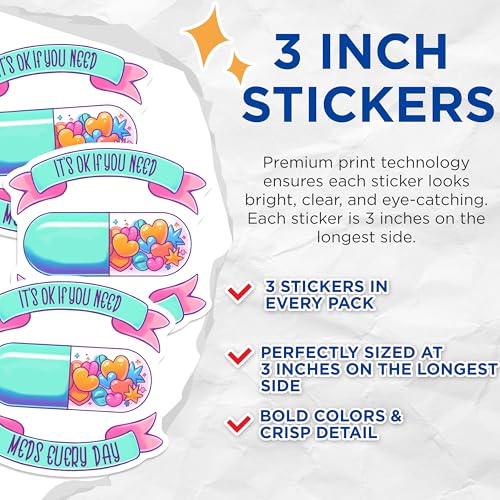(3 Pack) Mental Health Decals - It's OK Meds - Laptop Decal - 3 Inches On Longest Side - Easy Peel & Apply - Made in USA - 3MCS6272