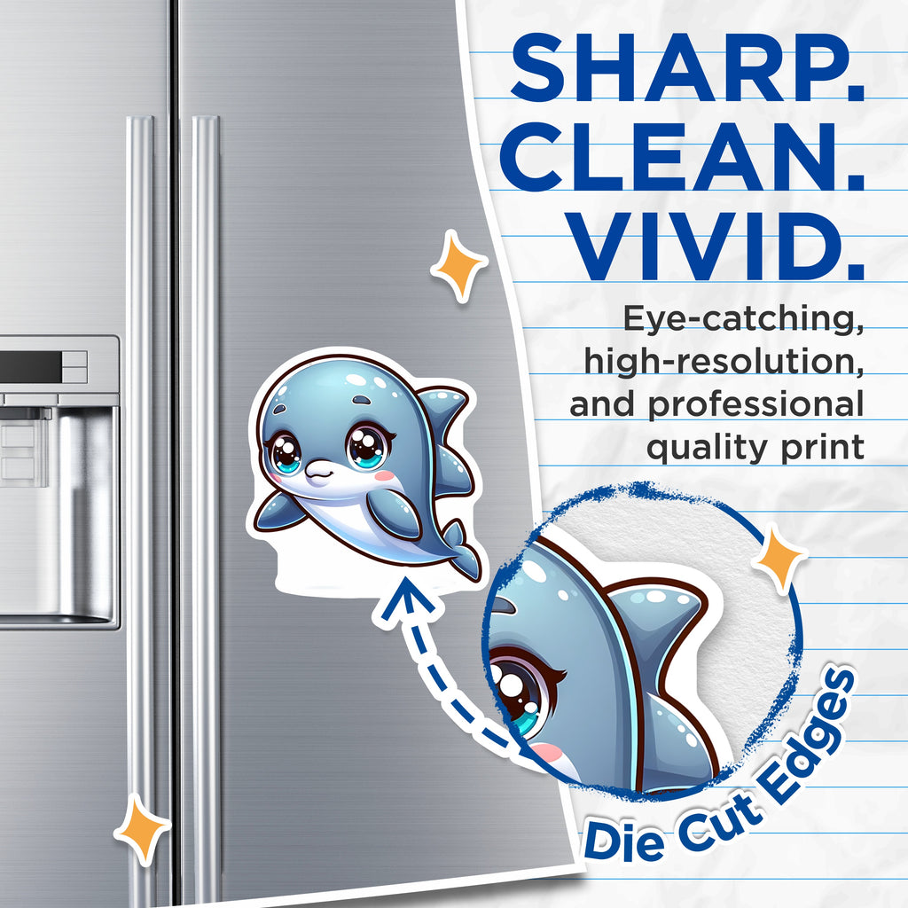 (2 Pack) Cute Dolphin Magnets - Kawaii Animal Fridge Decor - Ocean Nursery Room Decor - Kids Locker Whiteboard - 5 Inches On Longest Side - Thick Durable Magnet - Made in USA - MAG36393