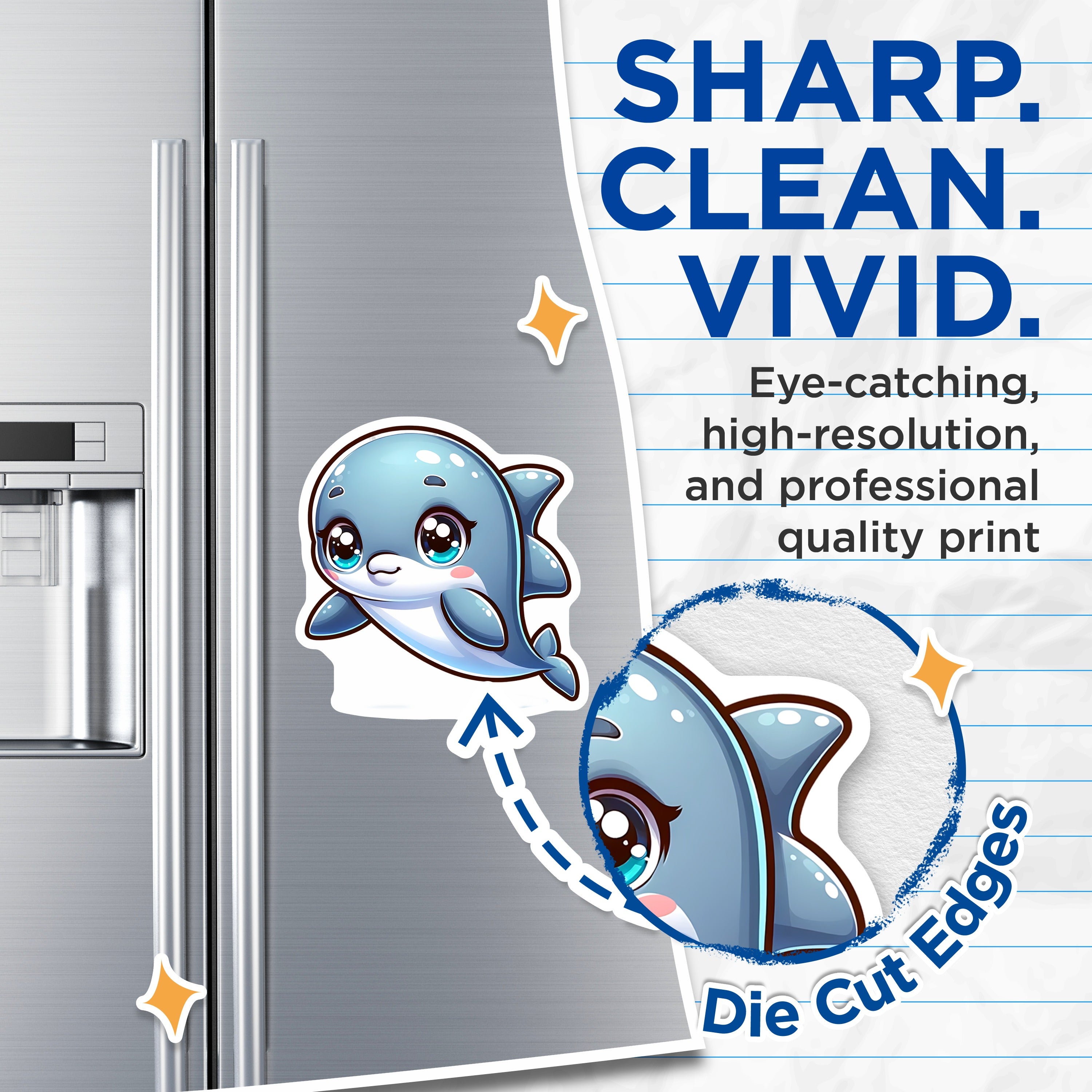 (2 Pack) Cute Dolphin Magnets - Kawaii Animal Fridge Decor - Ocean Nursery Room Decor - Kids Locker Whiteboard - 5 Inches On Longest Side - Thick Durable Magnet - Made in USA - MAG36393