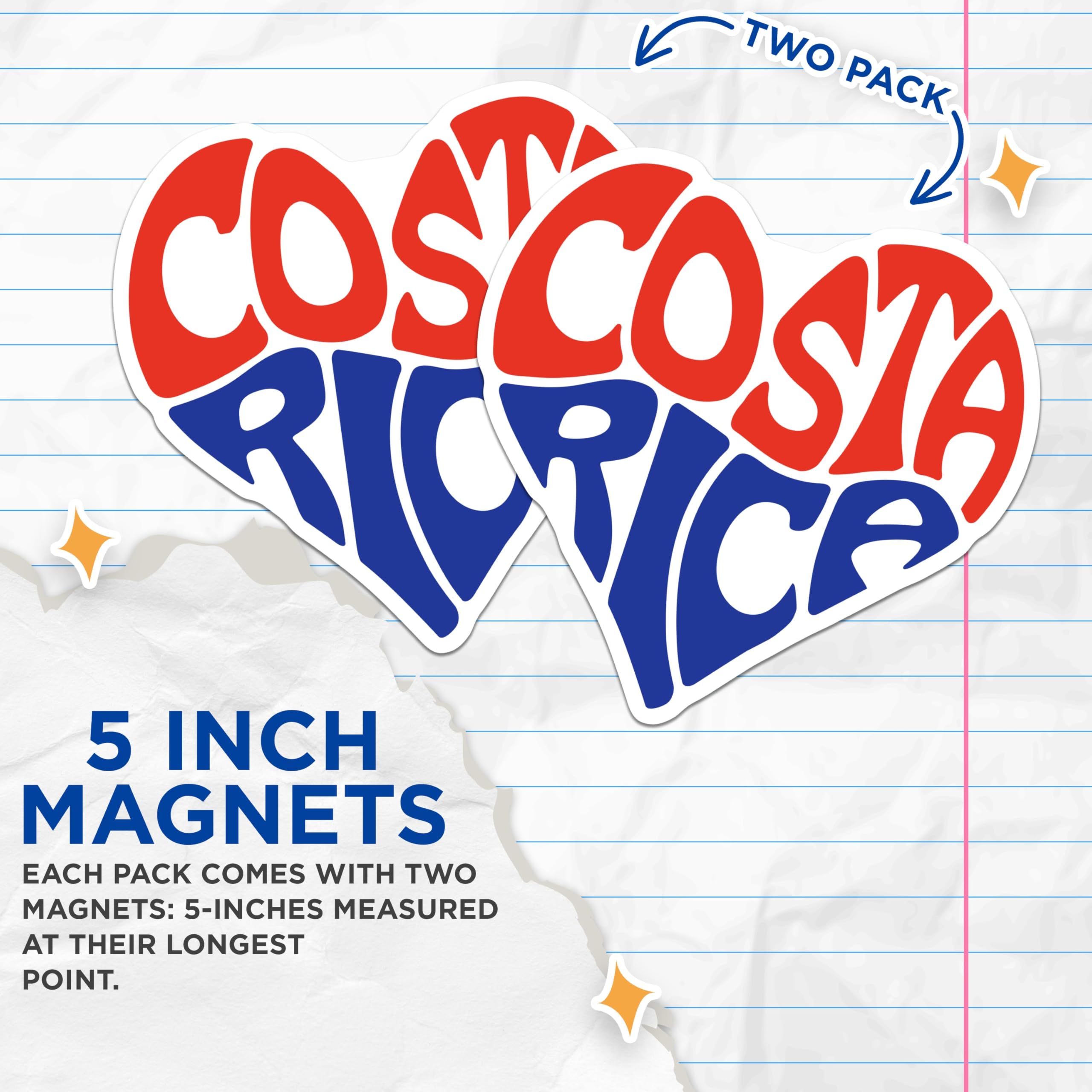 (2 Pack) Costa Rica Heart Magnets - Pura Vida Travel Souvenir - Country Pride Decor - 5 Inches On Longest Side - Thick Durable Magnet - Made in USA - MAG19293