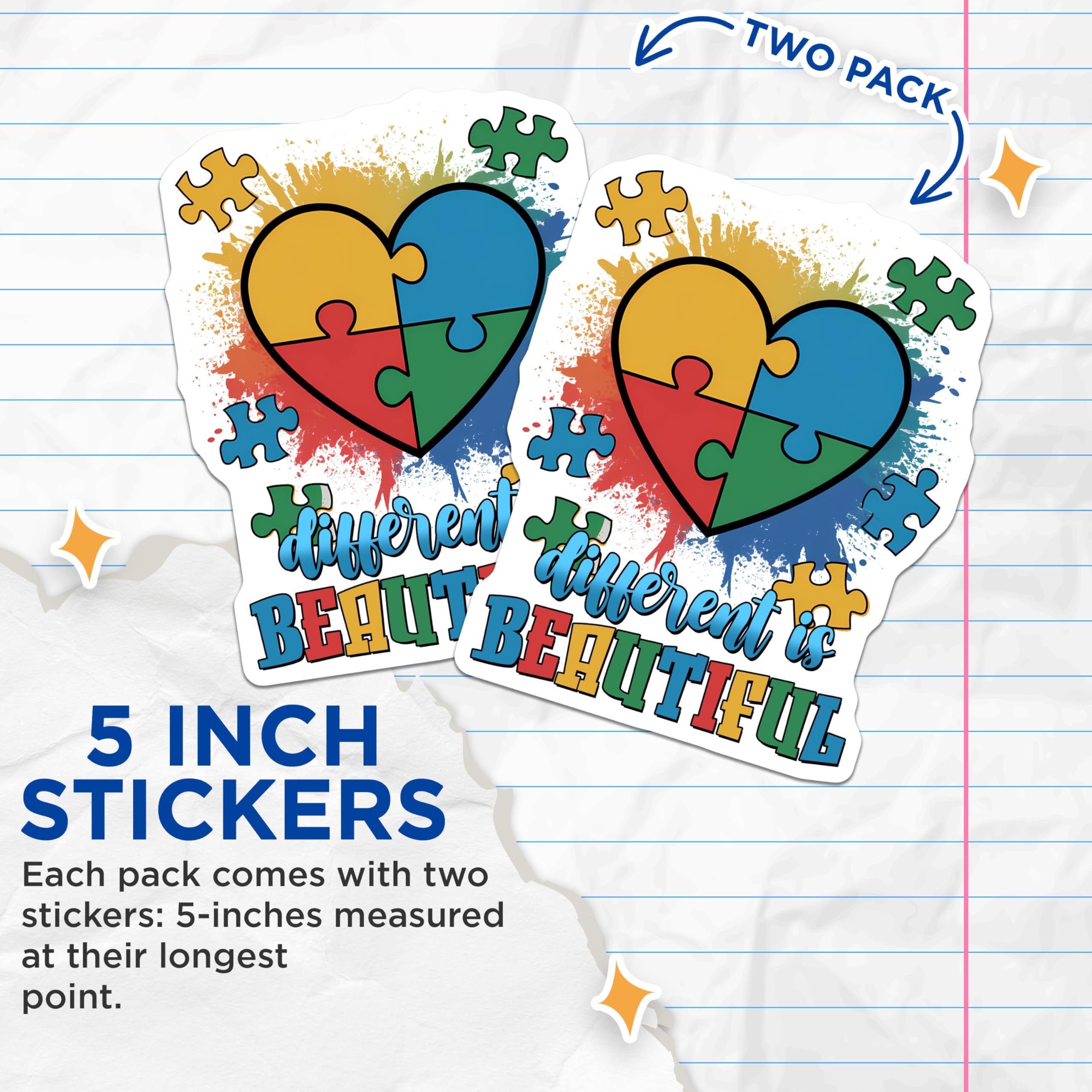 (2 Pack) Autism Awareness Stickers - Heart Puzzle Design - Inspirational Quote Decal - 5" On Longest Side - Sticks to Smooth Flat Surfaces - Made in USA - BMCS8418 - Diversity Inclusion Support