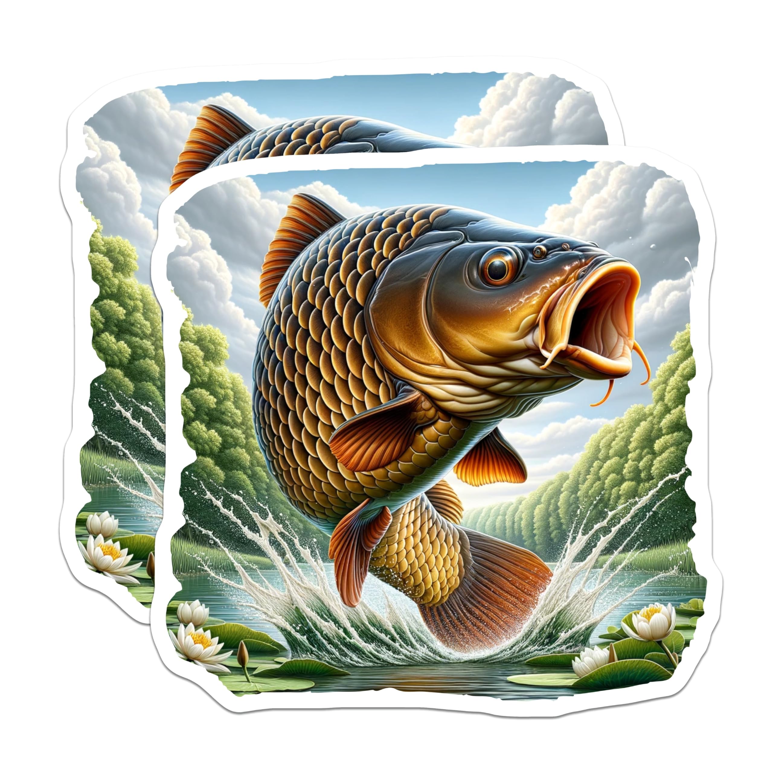 (2 Pack) Leaping Carp Magnets - Freshwater Fish Art - Fishing Enthusiast Decor - Refrigerator Display - 5 Inches On Longest Side - Thick Durable Magnet - Made in USA - MAG22137
