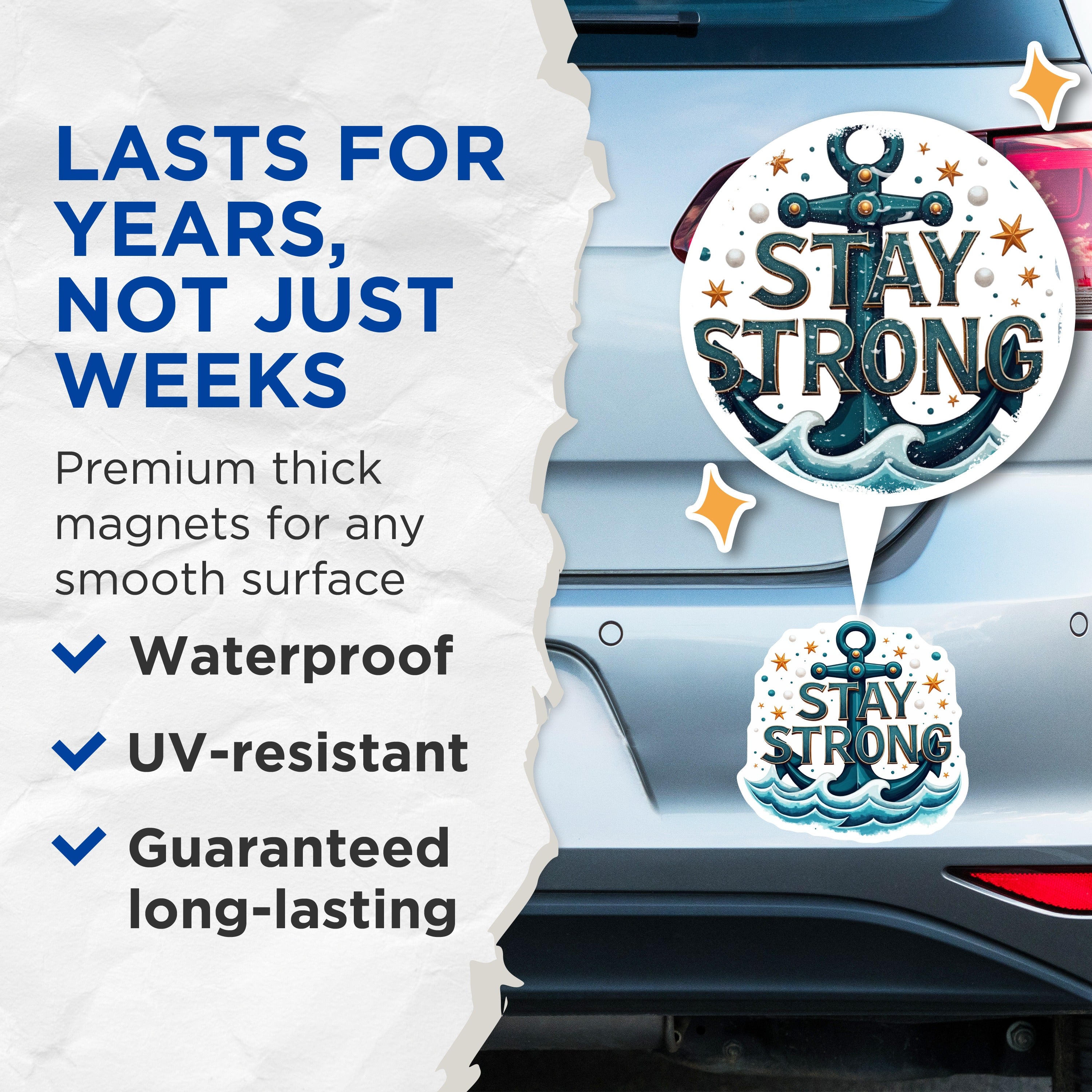 (2 Pack) Stay Strong Anchor Magnets - Nautical Resilience Decor - Motivational Ocean Fridge Magnets - 5 Inches On Longest Side - Thick Durable Magnet - Made in USA - MAG38804