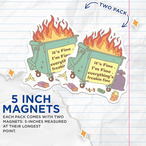 (2 Pack) It's Fine I'm Fine Everything is Fine Magnets - Funny Quote Magnets - Cute Office Magnets - 5" On Longest Side - for Cars, Fridges, Toolboxes - Made in USA - MAG6562