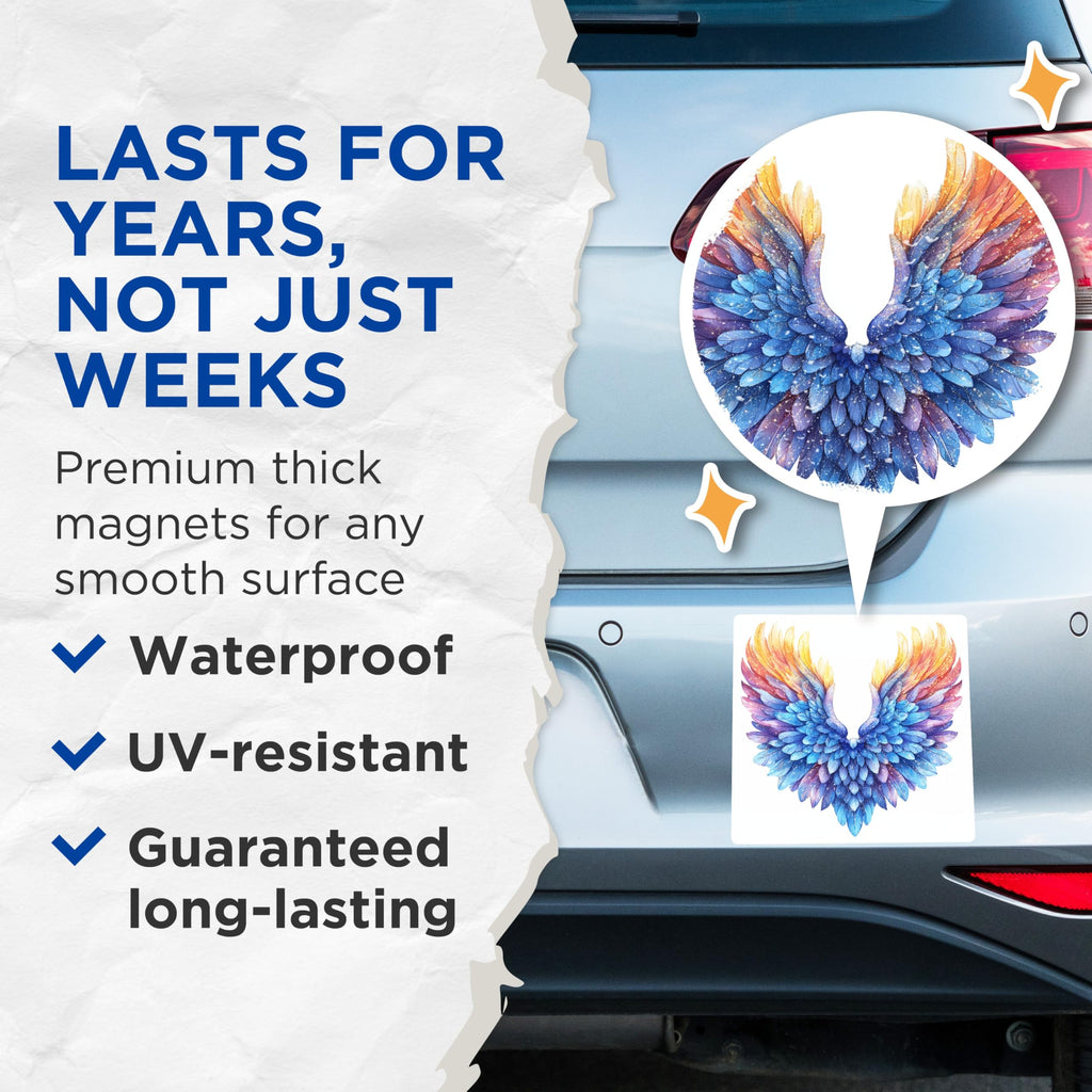 (2 Pack) Watercolor Angel Wings Magnets - Ethereal Feather Decor - Spiritual Fantasy Art - 5 Inches On Longest Side - Thick Durable Magnet - Made in USA - MAG28656
