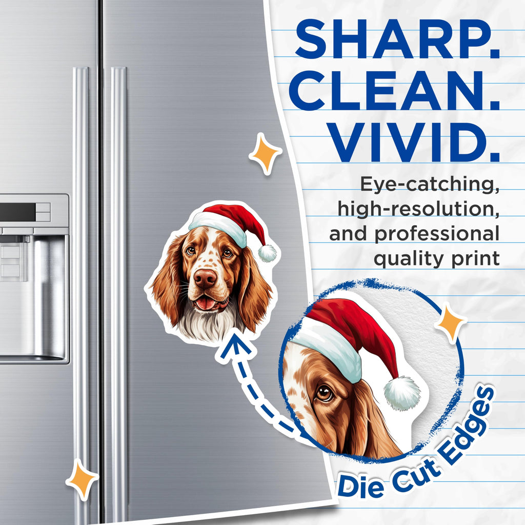 (2 Pack) Christmas Dog Magnets - Santa Hat Spaniel - Holiday Pet Refrigerator Decor - 5 Inches On Longest Side - Thick Durable Magnet - Made in USA - MAG28746
