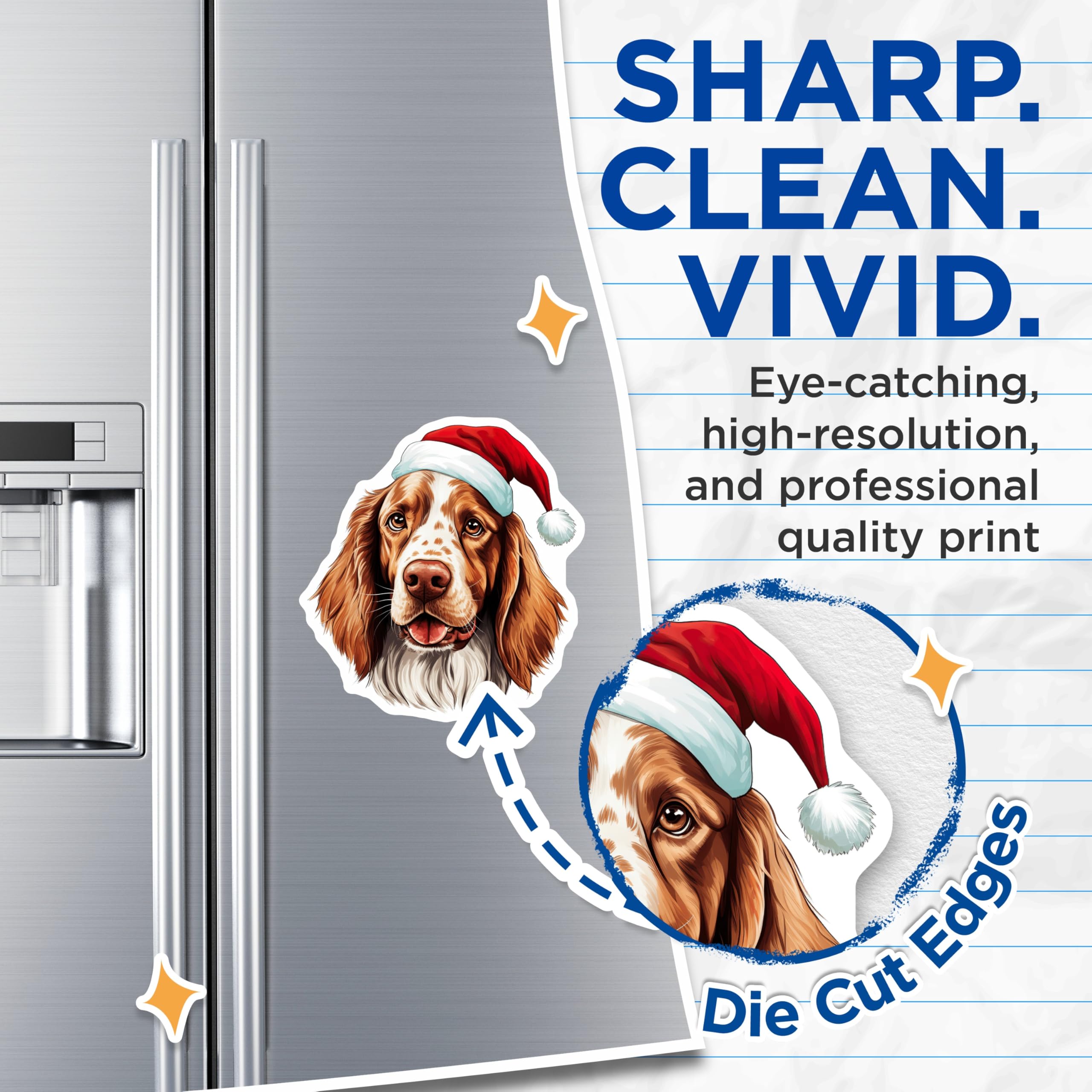 (2 Pack) Christmas Dog Magnets - Santa Hat Spaniel - Holiday Pet Refrigerator Decor - 5 Inches On Longest Side - Thick Durable Magnet - Made in USA - MAG28746