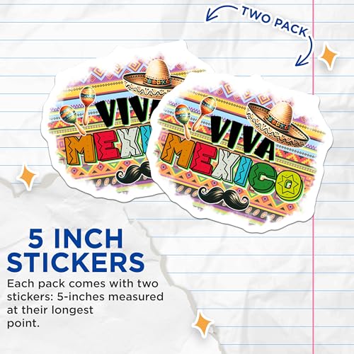 (2 Pack) Viva Mexico Stickers - Mexican Culture - Fiesta Decorations - 5" On Longest Side - Sticks to Smooth Flat Surfaces - Made in USA - BMCS8218