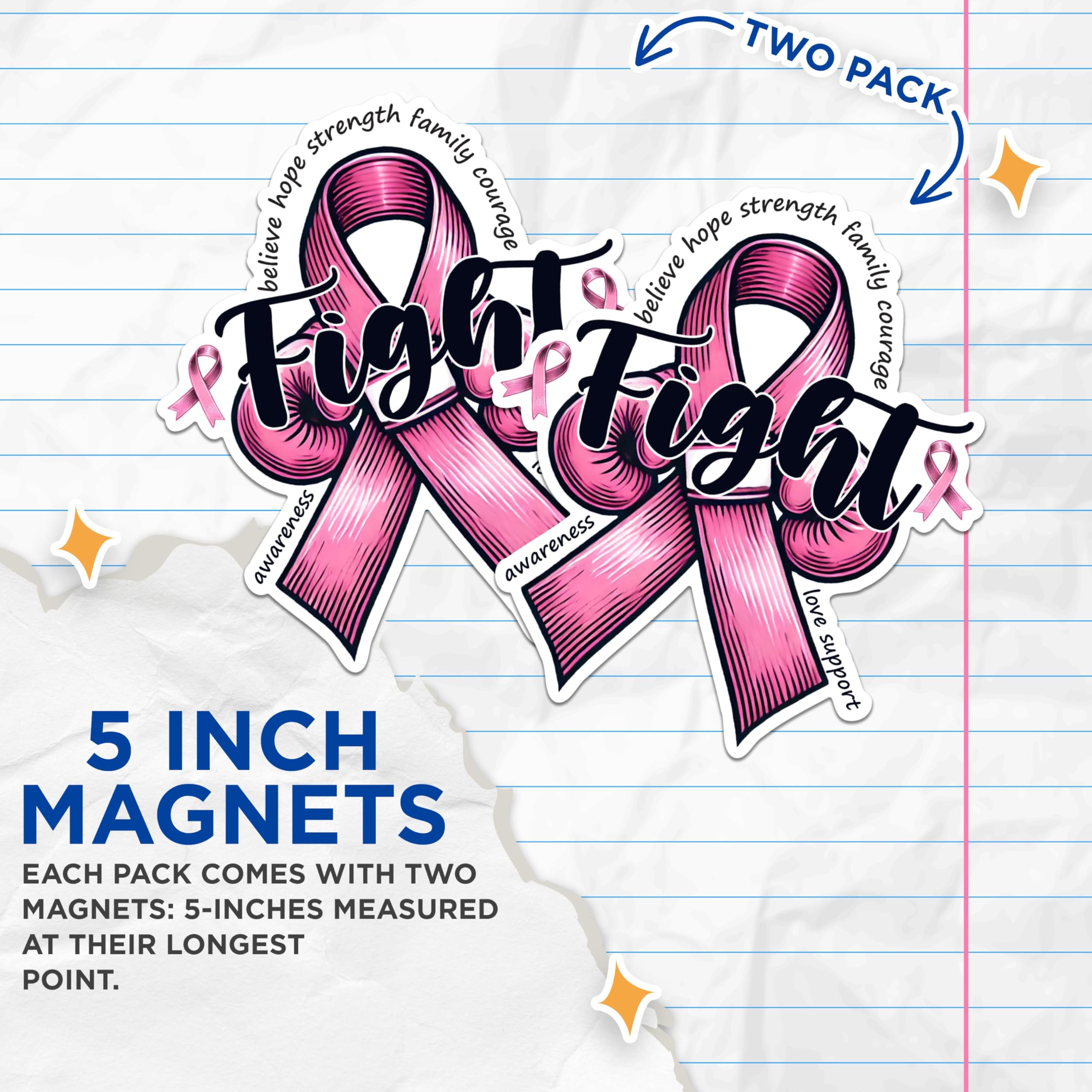 (2 Packs) Fight Pink Ribbon Breast Cancer Awareness Support Magnets - Pink Breast Cancer Magnets - 5" On Longest Side - Premium - for Fridges, Toolboxes, Cars - Made in USA - MAG2437