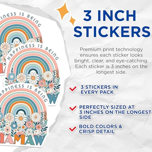 (3 Pack) Mamaw Decals - Floral Rainbow - Laptop Decals - 3 Inches On Longest Side - Easy Peel & Apply - Made in USA - 3MCS6941