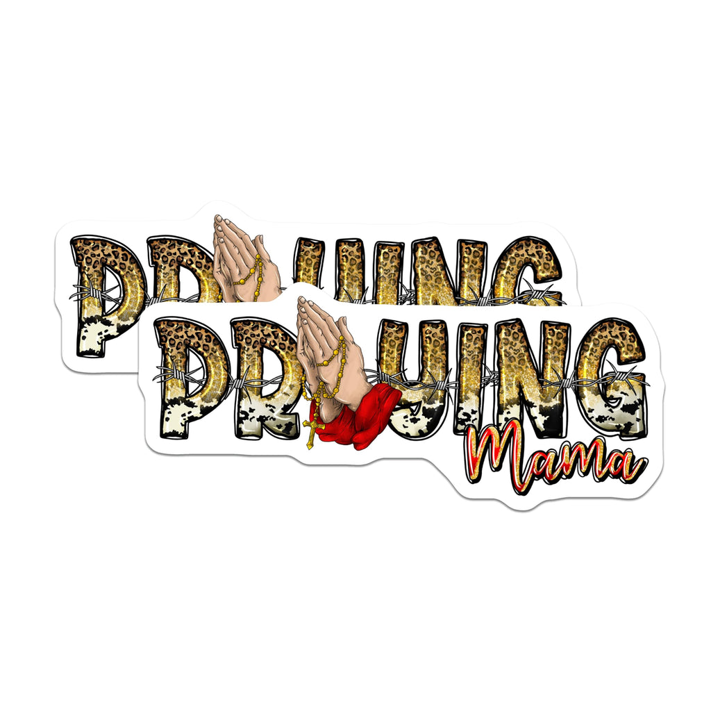 (2 Pack) Praying Mama Magnets - Christian Western Mom Decor - Leopard Cowhide Barbed Wire Art - 5 Inches On Longest Side - Thick Durable Magnet - Made in USA - MAG24537