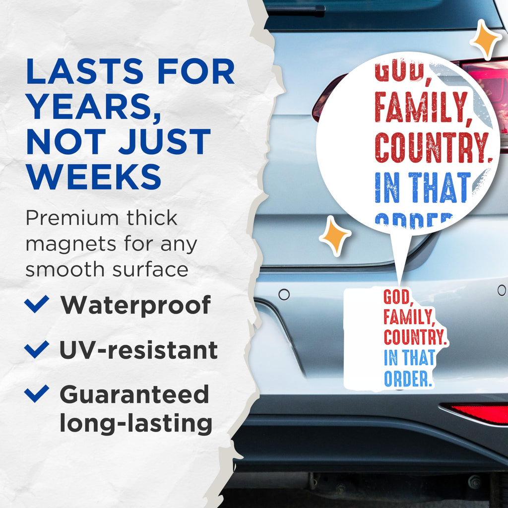 (2 Pack) God Family Country Magnets - Patriotic Statement Decor - Conservative Values Display - 5 Inches On Longest Side - Thick Durable Magnet - Made in USA - MAG30433
