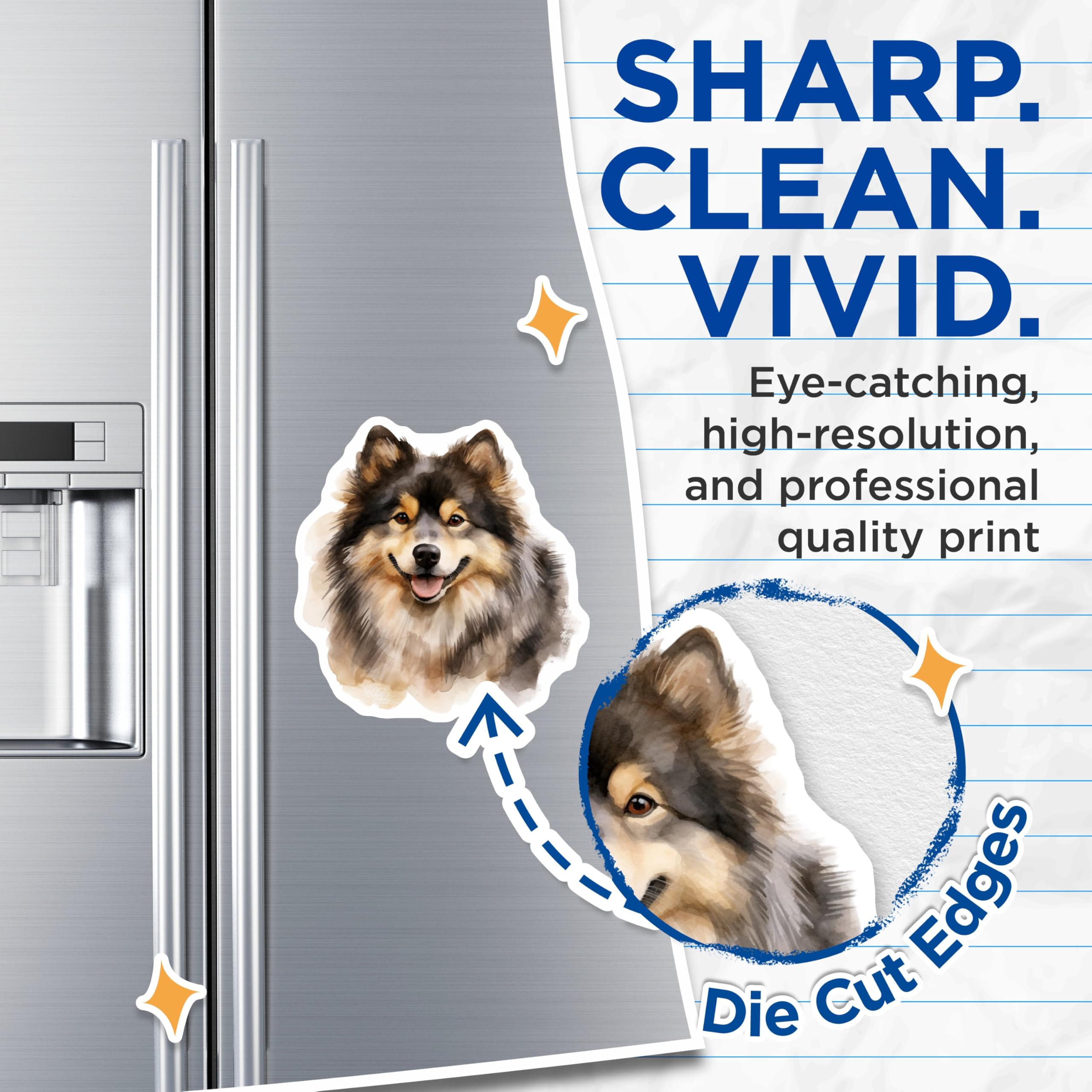 (2 Pack) Fluffy Finnish Lapphund Magnets - Watercolor Dog Art Pet Lover - Kitchen Refrigerator Accessory - 5 Inches On Longest Side - Thick Durable Magnet - Made in USA - MAG29321