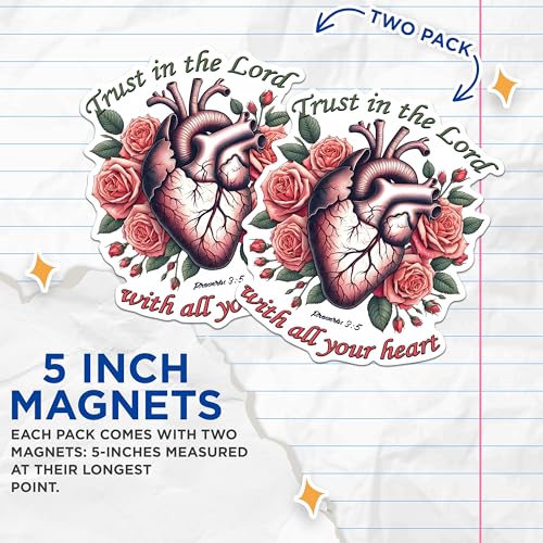 (2 Pack) Trust in The Lord Magnets - Bible Verse Magnets - Christian Inspirational Magnets - Religious Home Decor Magnets- 5" On Longest Side - for Fridges, Toolboxes, Cars - Made in USA - MAG2828