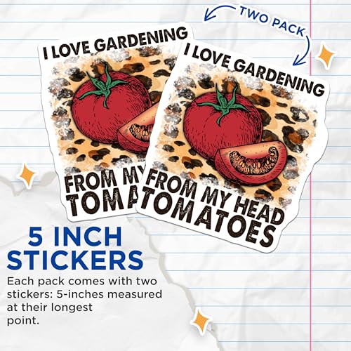 (2 Pack) I Love Gardening Stickers - Funny Vegetable Puns - Head Tomatoes Decals - 5" On Longest Side - Sticks to Smooth Flat Surfaces - Made in USA - BMCS4181