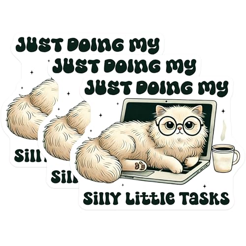 (3 Pack) Funny Cat Laptop Decals - Silly Tasks - Cute Kitten Sticker - 3 Inches On Longest Side - Easy Peel & Apply - Made in USA - 3MCS2485