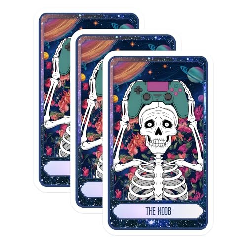 (3 Pack) Noob Gamer Decals - Skeleton with Controller - Funny Gaming Decals - 3 Inches On Longest Side - Easy Peel & Apply - Made in USA - 3MCS8758