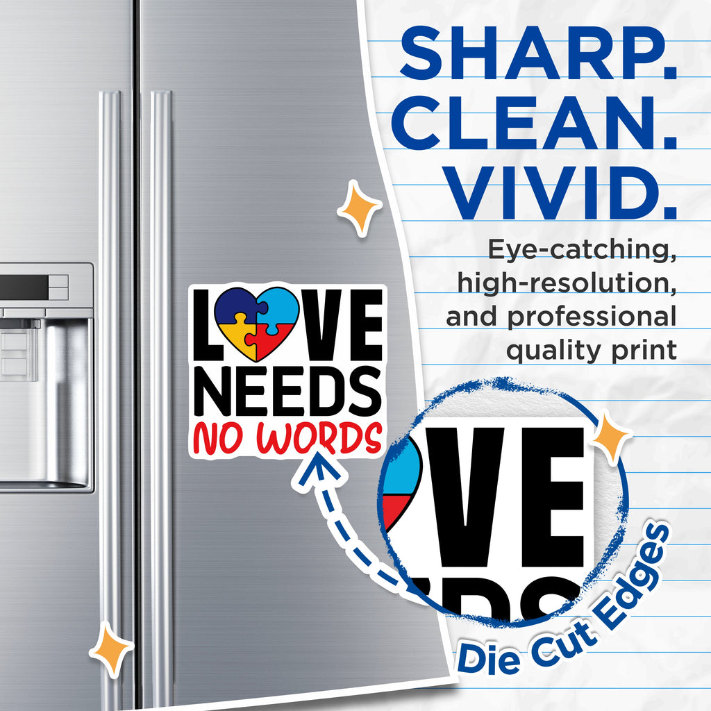 (2 Pack) Autism Awareness Magnets - Neurodiversity Acceptance Fridge Decor - Love Needs No Words Message - 5 Inches On Longest Side - Thick Durable Magnet - Made in USA - MAG39872