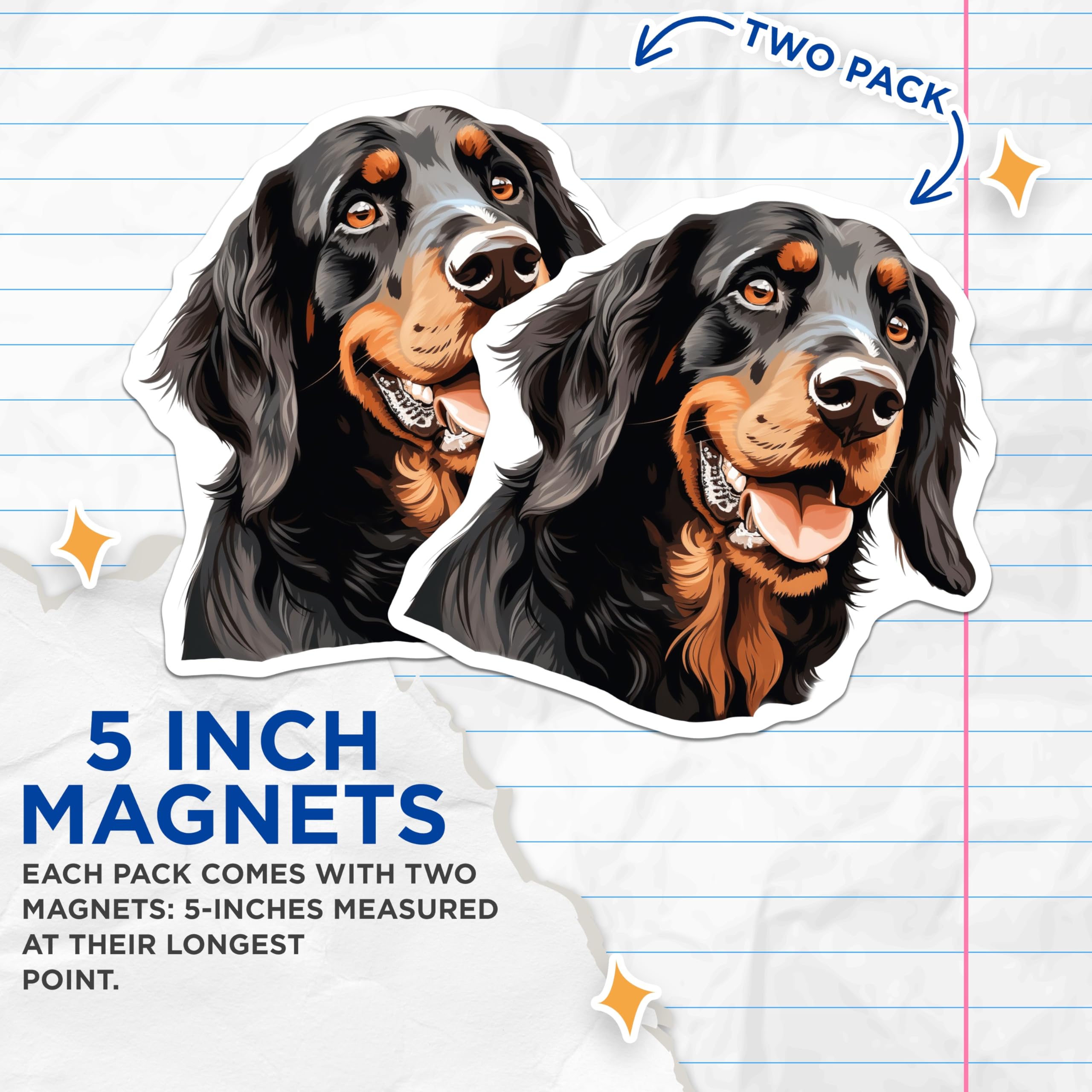 (2 Pack) Gordon Setter Dog Magnets - Black Tan Canine Art - Pet Lover Refrigerator Decor for Dog Owners - 5 Inches On Longest Side - Thick Durable Magnet - Made in USA - MAG24397