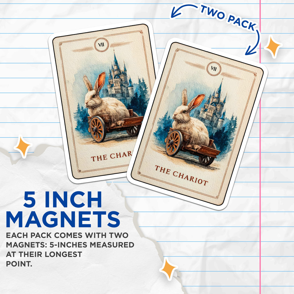 (2 Pack) Tarot Chariot Magnets - Whimsical Rabbit Decor - Fantasy Fairytale Art - 5 Inches On Longest Side - Thick Durable Magnet - Made in USA - MAG36359