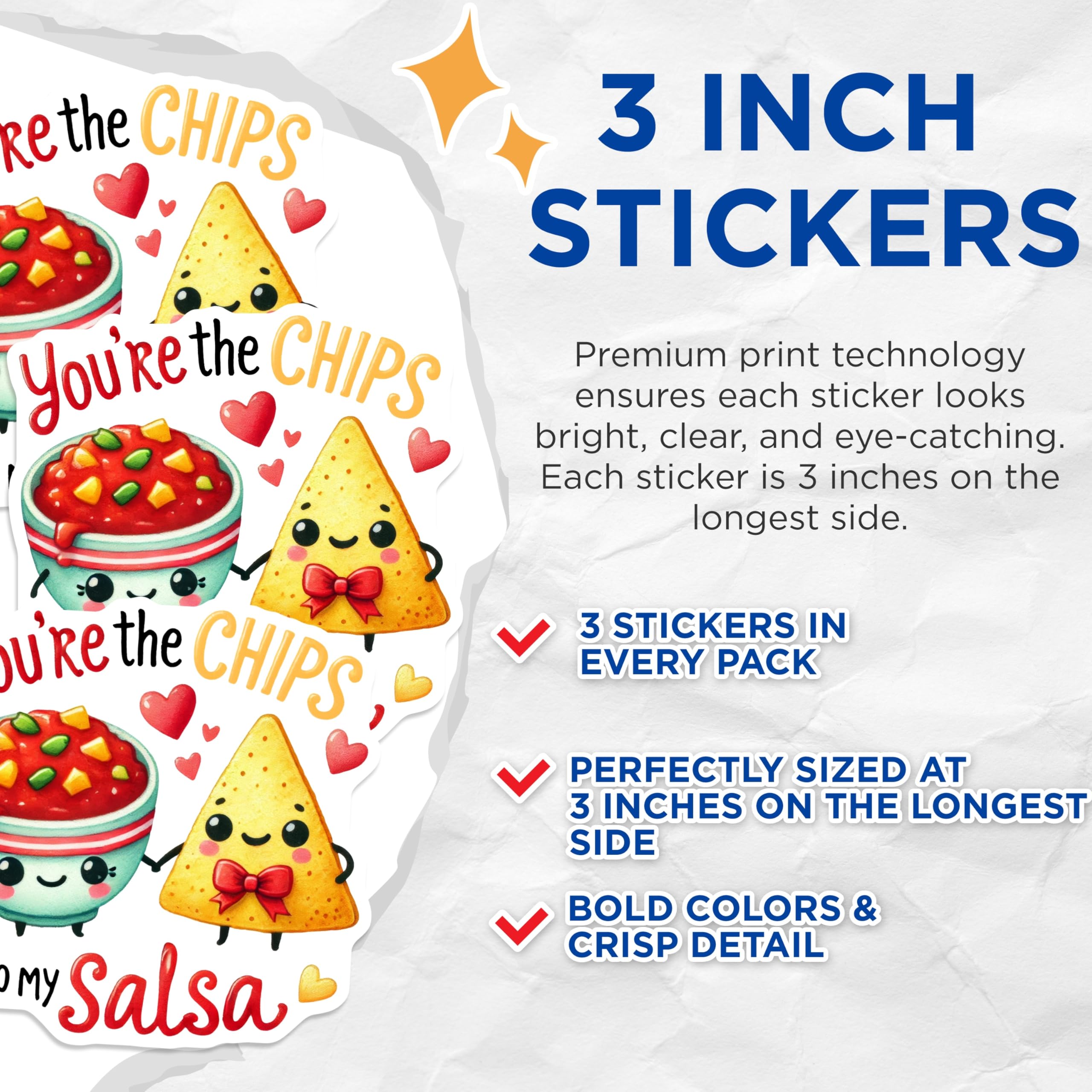 (3 Pack) Chips and Salsa Decals - Food Lover Decor - Kawaii Stickers - 3 Inches On Longest Side - Easy Peel & Apply - Made in USA - 3MCS2173