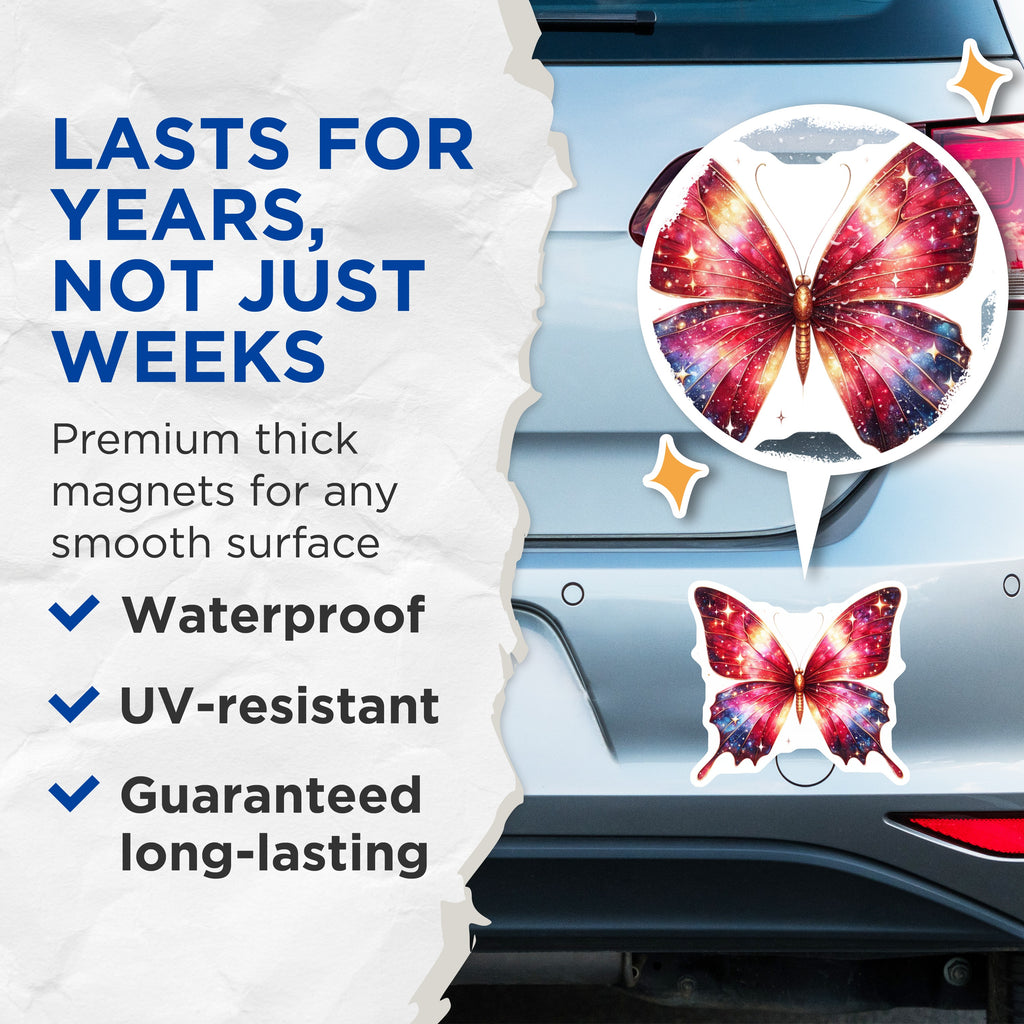 (2 Pack) Galaxy Butterfly Magnets - Cosmic Celestial Decor - Vibrant Ethereal Nature Art - 5 Inches On Longest Side - Thick Durable Magnet - Made in USA - MAG38656