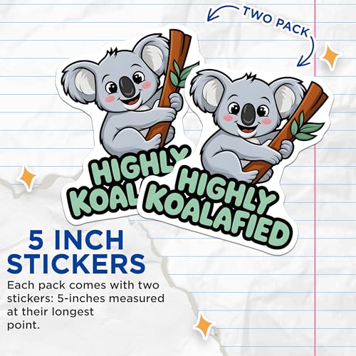 (2 Pack) Koala Stickers - Highly Koalaified Stickers - Cute Animal Decal - 5" On Longest Side - Sticks to Smooth Flat Surfaces - Made in USA - BMCS3759