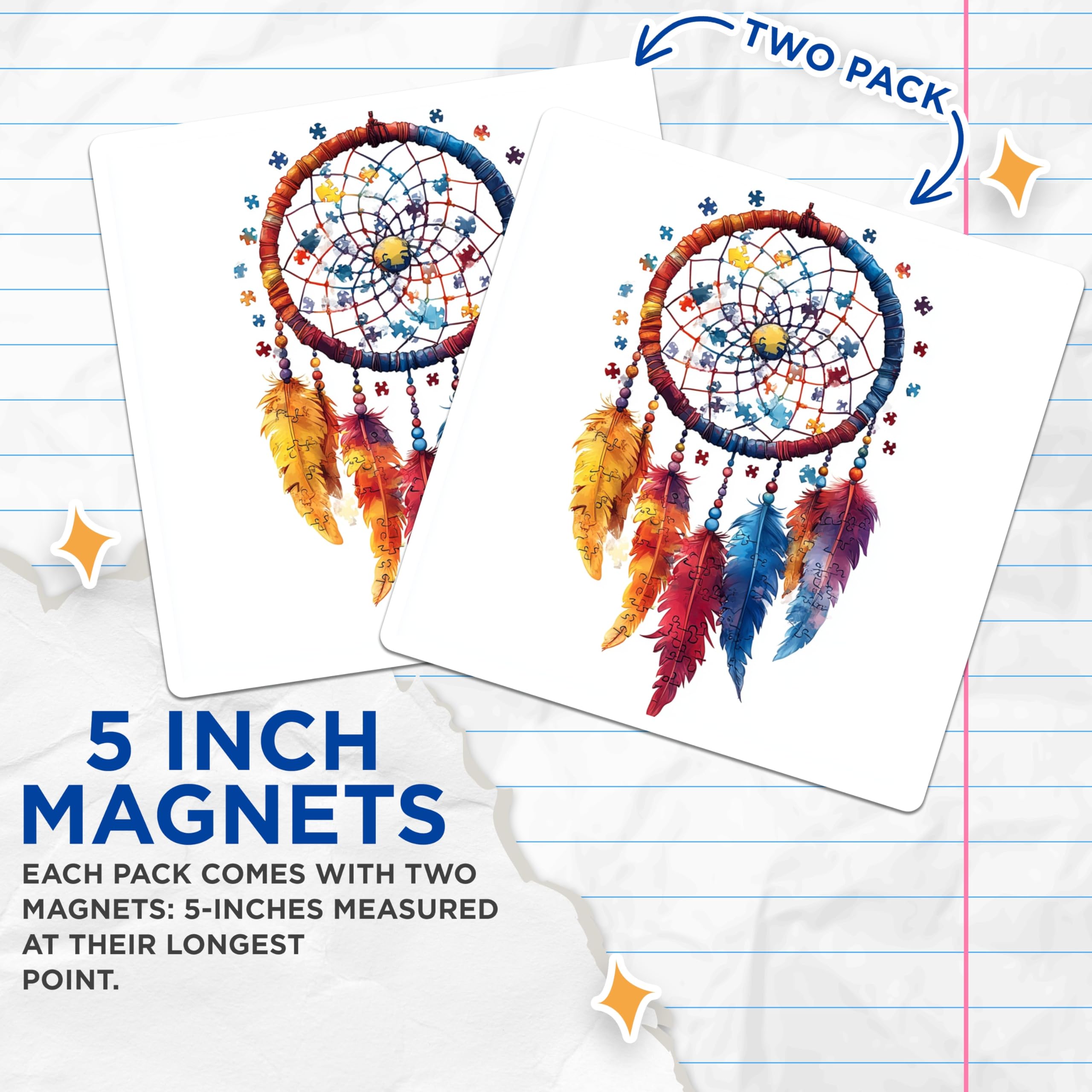(2 Pack) Puzzle Piece Dreamcatcher Magnets - Autism Awareness Symbol - Boho Rainbow Decor for Home - 5 Inches On Longest Side - Thick Durable Magnet - Made in USA - MAG25304