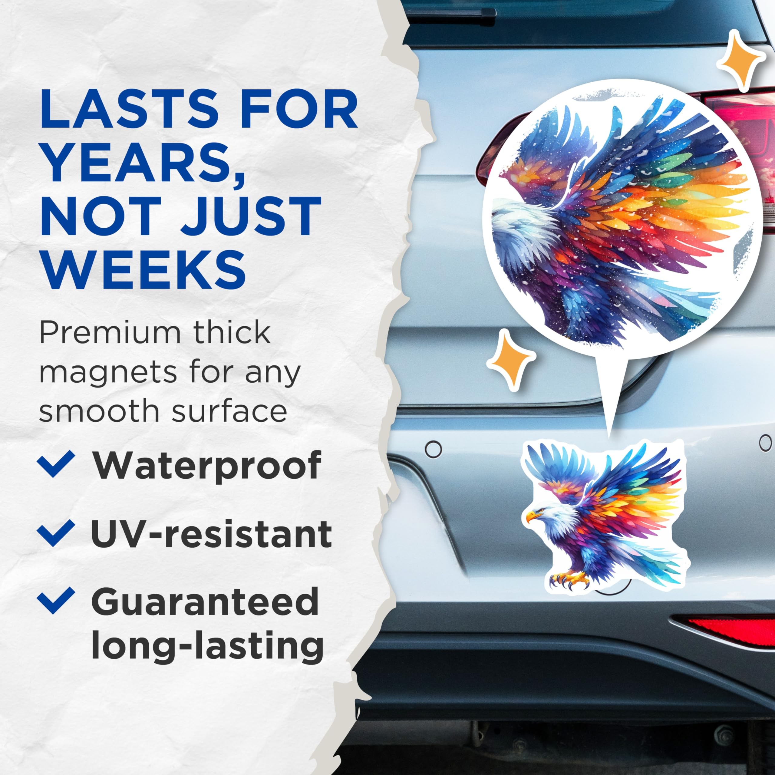 (2 Pack) Watercolor Eagle Magnets - Vibrant Rainbow Bird Decor - Majestic Flying Animal Art - 5 Inches On Longest Side - Thick Durable Magnet - Made in USA - MAG22209