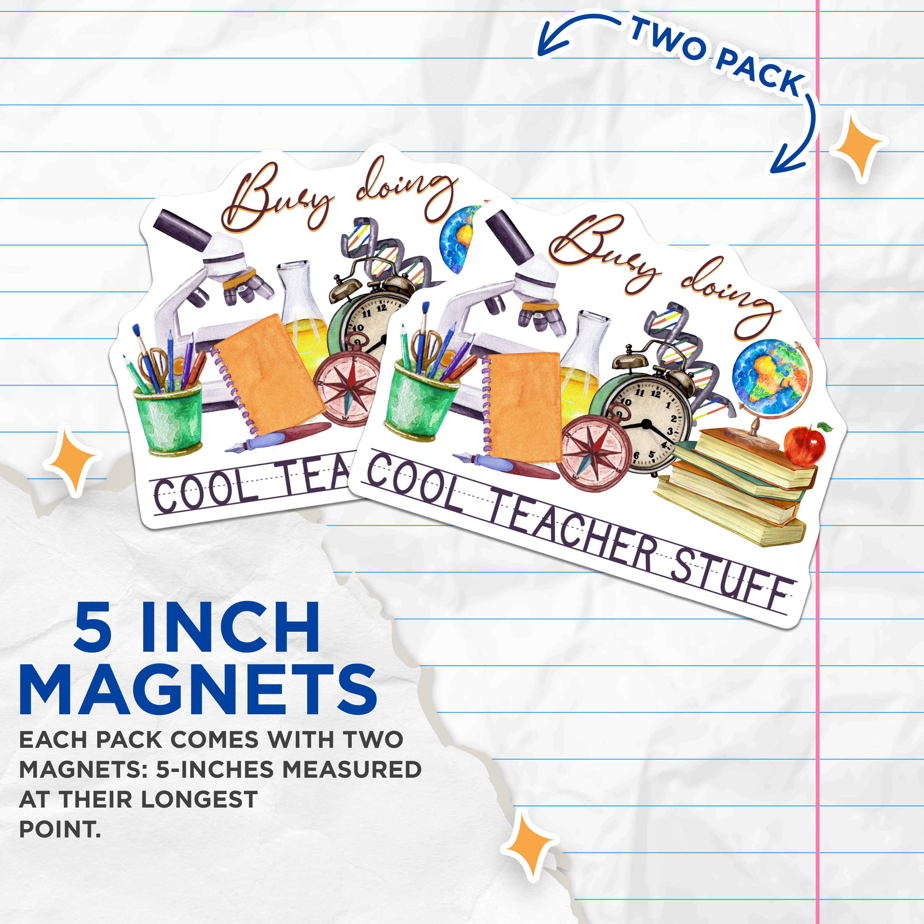 (2 Pack) Teacher Appreciation Magnets - Busy Doing Cool Teacher Stuff - Classroom Locker Fridge Decor - 5 Inches On Longest Side - Thick Durable Magnet - Made in USA - MAG37029
