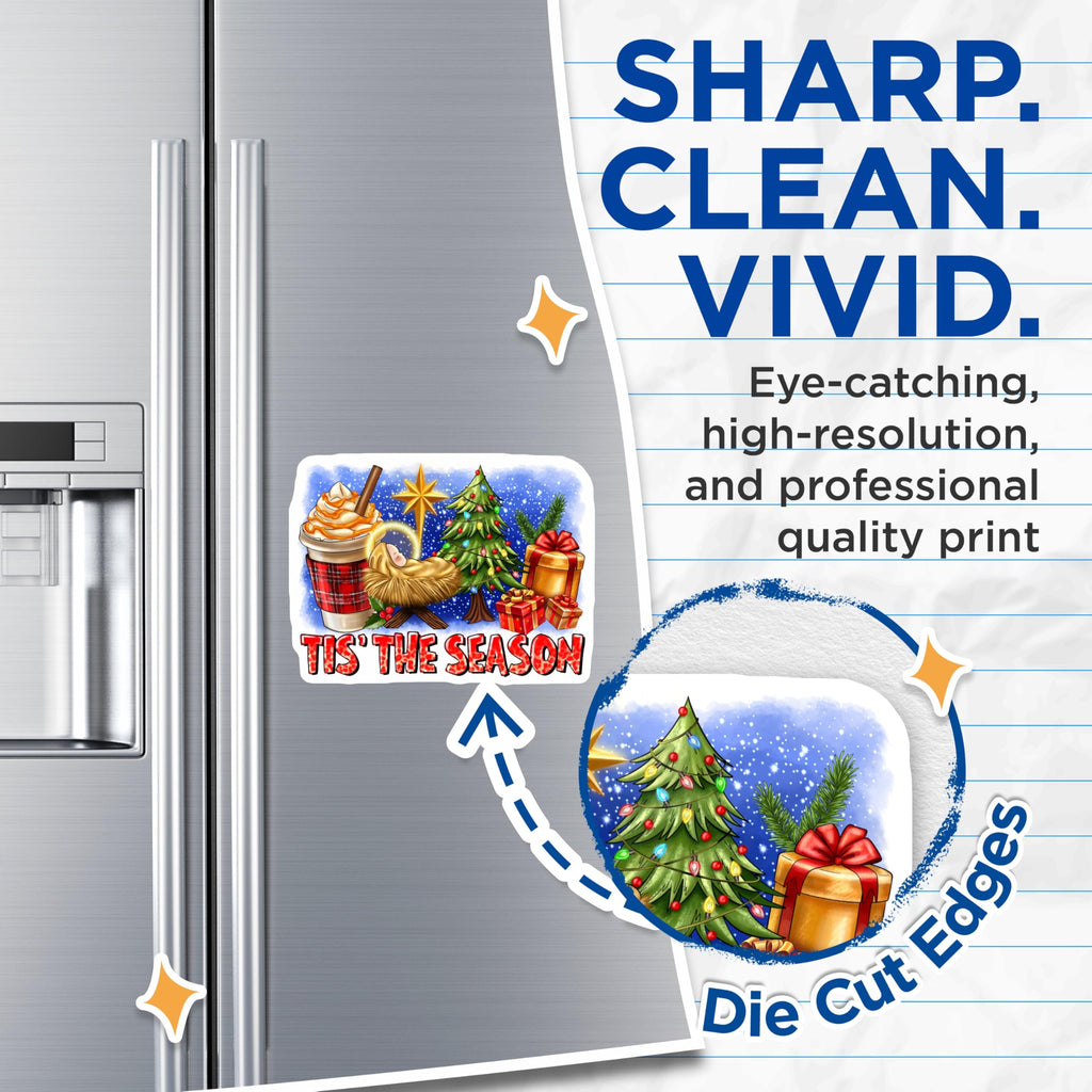 (2 Pack) Tis The Season Magnets - Christian Christmas Decor - Holiday Coffee Cozy Scene - 5 Inches On Longest Side - Thick Durable Magnet - Made in USA - MAG26979