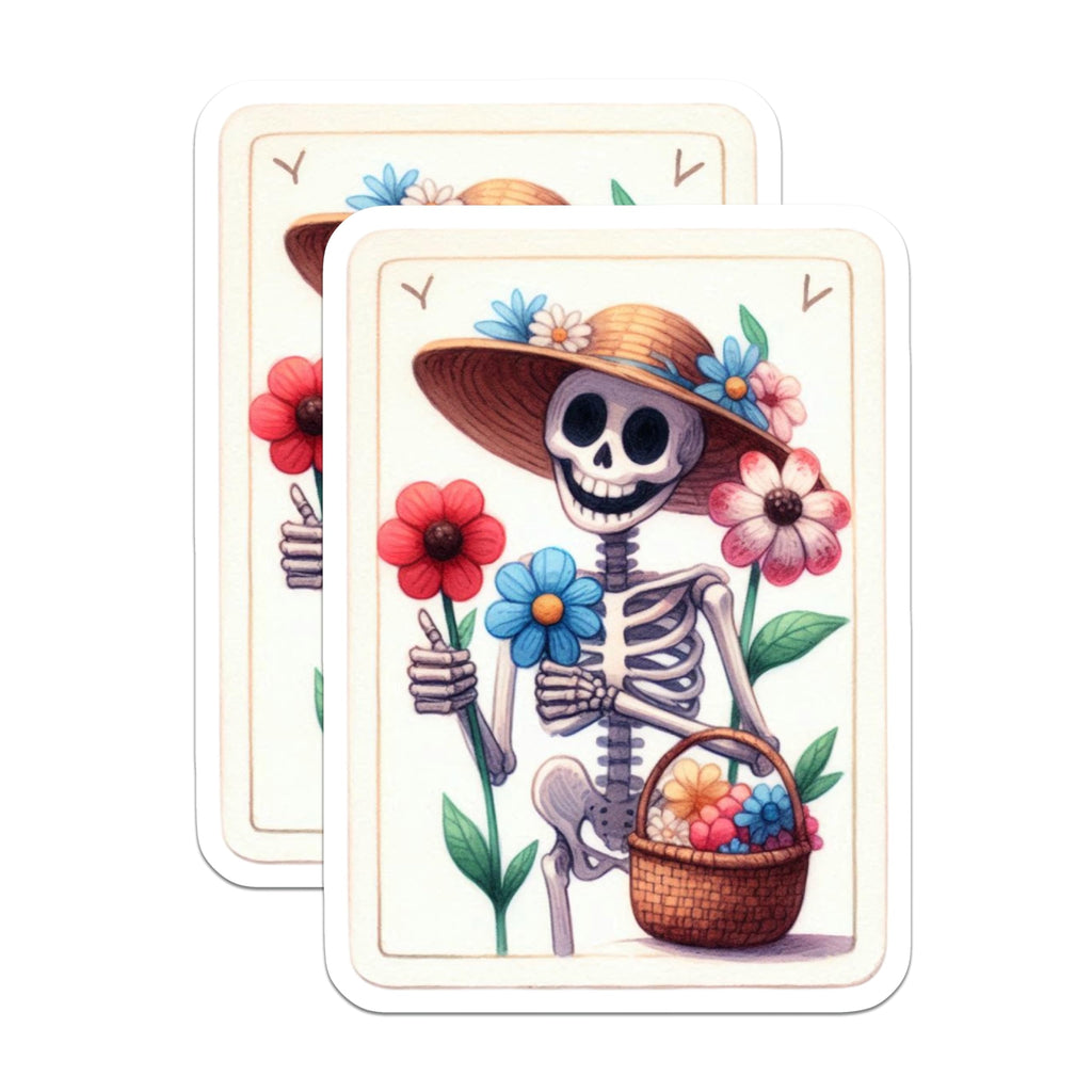 (2 Pack) Smiling Skeleton Magnets - Floral Calavera Art - Day of the Dead Decor - Whimsical Home Kitchen Locker Accessories - 5 Inches On Longest Side - Thick Durable Magnet - Made in USA - MAG20463