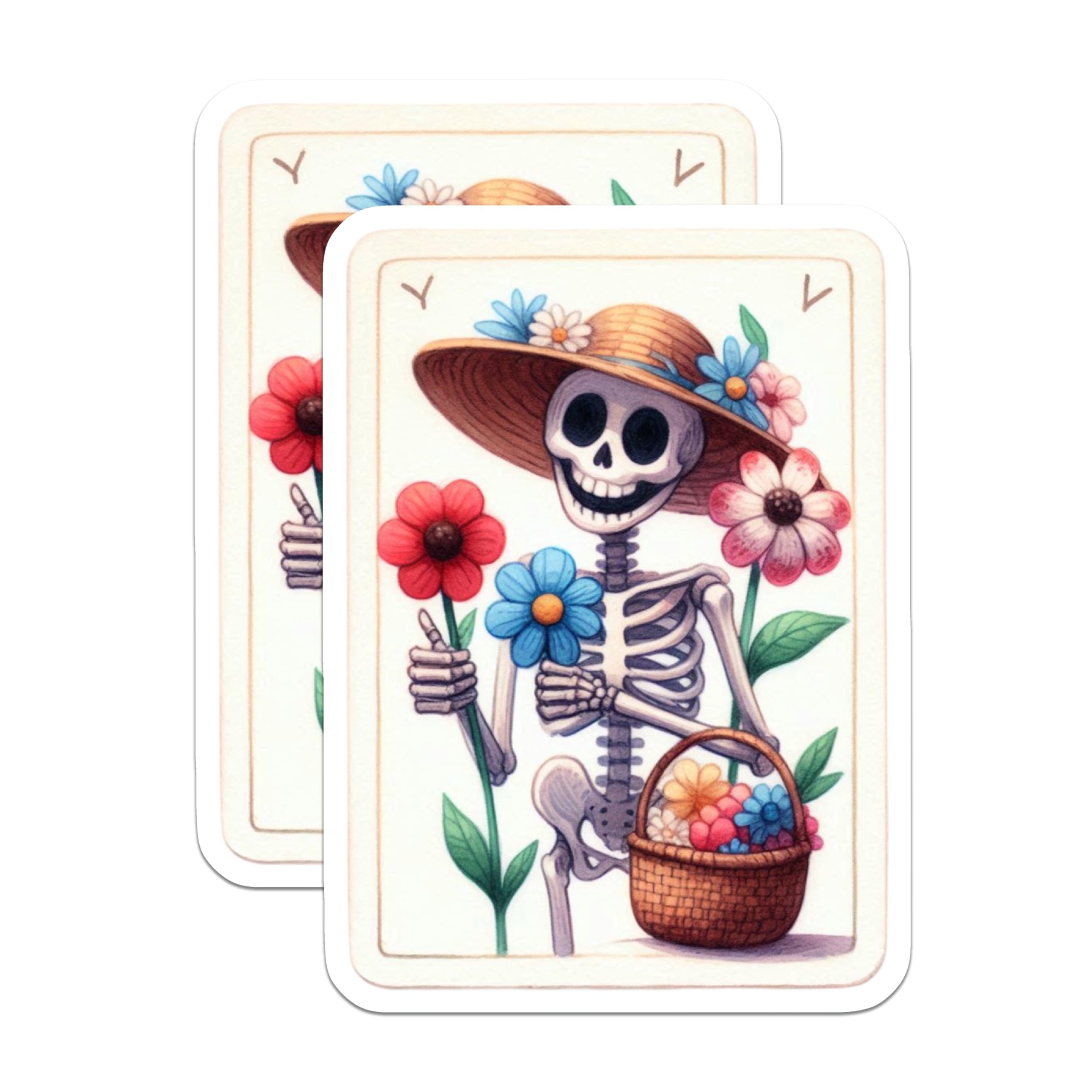 (2 Pack) Smiling Skeleton Magnets - Floral Calavera Art - Day of the Dead Decor - Whimsical Home Kitchen Locker Accessories - 5 Inches On Longest Side - Thick Durable Magnet - Made in USA - MAG20463