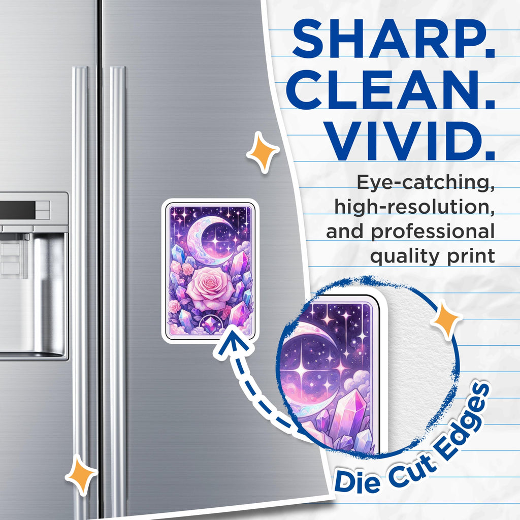 (2 Pack) Enchanted Celestial Moon Rose Magnets - Mystical Crystal Galaxy Decor - Dreamy Witchy Floral Art - 5 Inches On Longest Side - Thick Durable Magnet - Made in USA - MAG23102