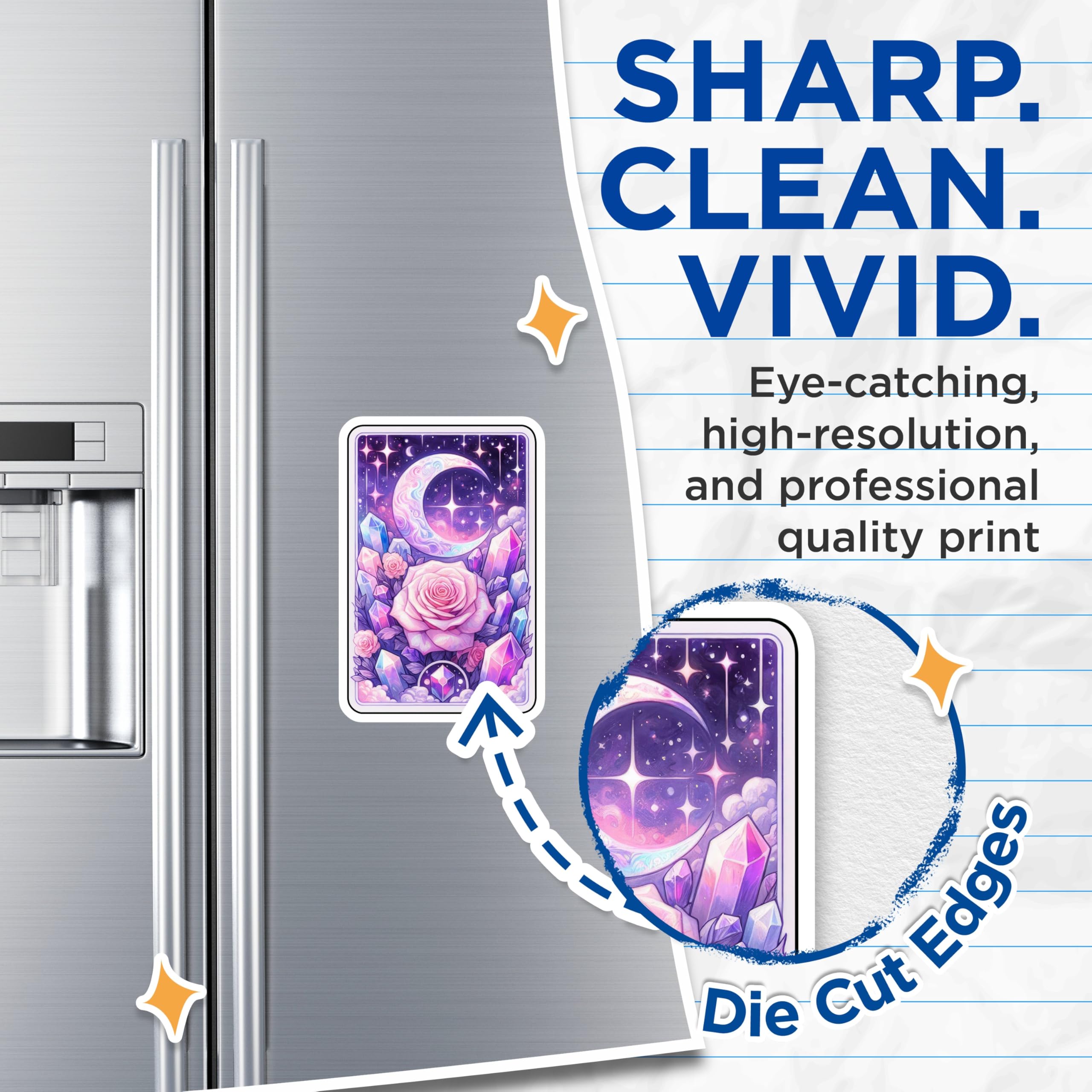 (2 Pack) Enchanted Celestial Moon Rose Magnets - Mystical Crystal Galaxy Decor - Dreamy Witchy Floral Art - 5 Inches On Longest Side - Thick Durable Magnet - Made in USA - MAG23102