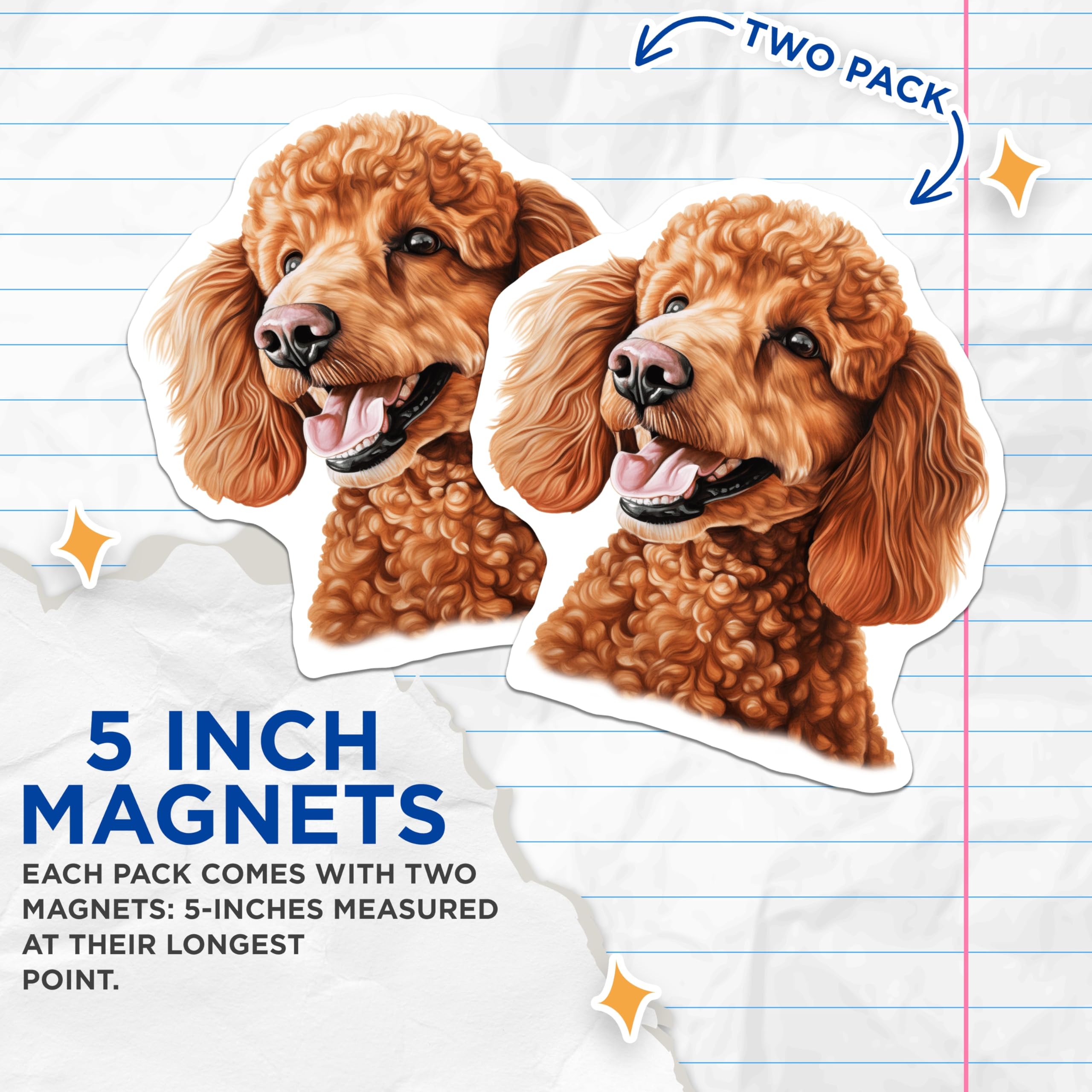 (2 Pack) Red Poodle Dog Magnets - Apricot Poodle Art - Poodle Mom Dad Owner Fridge Decor - 5 Inches On Longest Side - Thick Durable Magnet - Made in USA - MAG26322