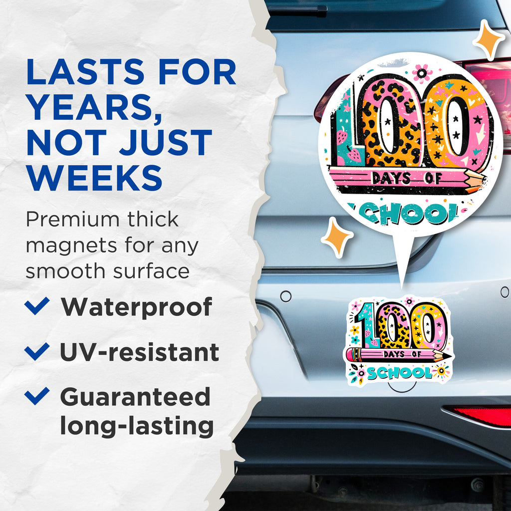 (2 Pack) 100 Days of School Magnets - Teacher Classroom Decor - Student Celebration - Back to School - Academic Milestone - 5 Inches On Longest Side - Thick Durable Magnet - Made in USA - MAG37434