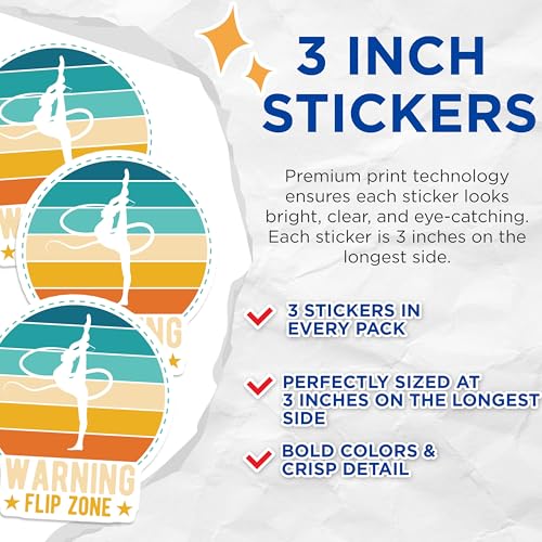 (3 Pack) Gymnastics Decals - Flip Zone Decal - Gymnast Girl Laptop Decal - 3 Inches On Longest Side - Easy Peel & Apply - Made in USA - 3MCS4322