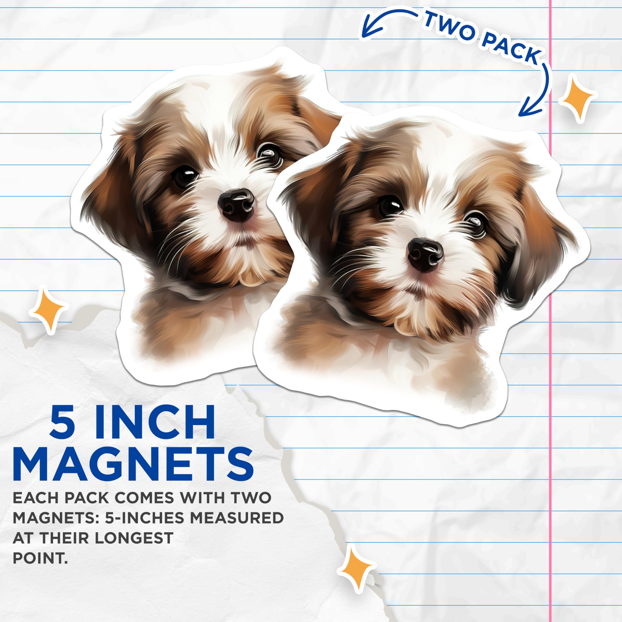 (2 Pack) Cute Puppy Magnets - Adorable Dog Lover Kitchen Decor - Pet Parent Fridge Accessory for Animal Fans - 5 Inches On Longest Side - Thick Durable Magnet - Made in USA - MAG26333