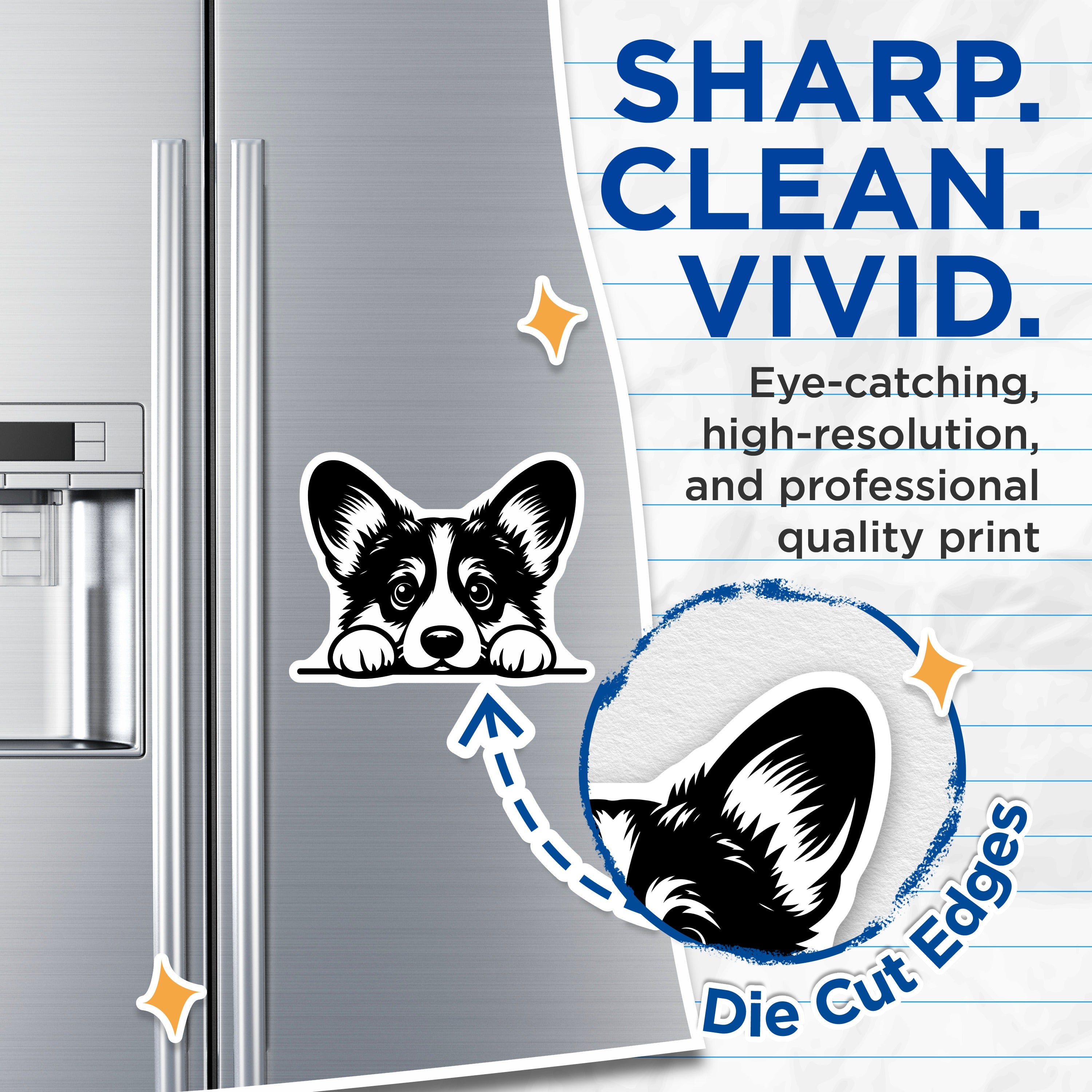 (2 Pack) Corgi Peeker Magnets - Cute Dog Lover Home Decor - Refrigerator Locker Accent - 5 Inches On Longest Side - Thick Durable Magnet - Made in USA - MAG39654