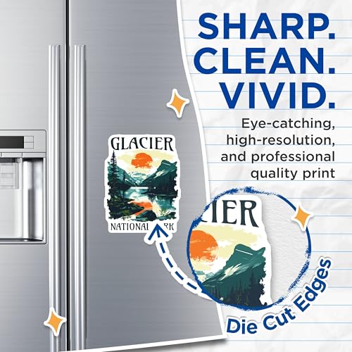 (2 Pack) Glacier National Park Magnets - Scenic Mountain Landscape Magnets - Nature Travel Souvenir Magnets - 5" On Longest Side - for Cars, Refrigerators, Toolboxes, Lockers - Made in USA BMCS3469