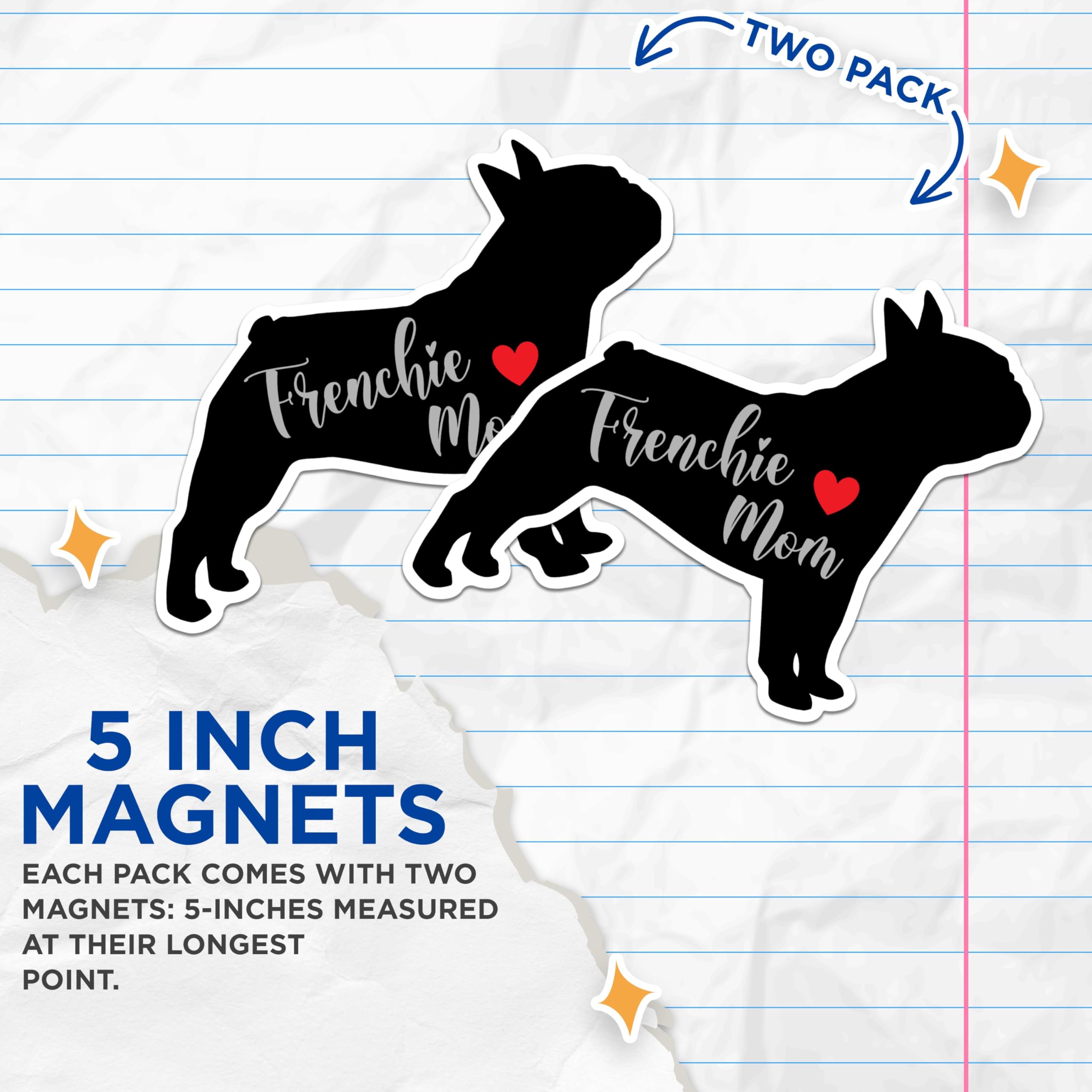 (2 Packs) Frenchie Mom Magnets - French Bulldog Magnets - 5 Inches On Longest Side - Premium Magnet - for Fridges, Toolboxes, Cars - Made in USA - MAG2472