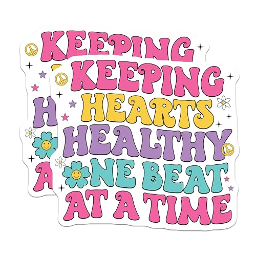 (2 Pack) Keeping Hearts Healthy Stickers - Motivational Quote - Colorful Design - 5" On Longest Side - Sticks to Smooth Flat Surfaces - Made in USA - BMCS9137
