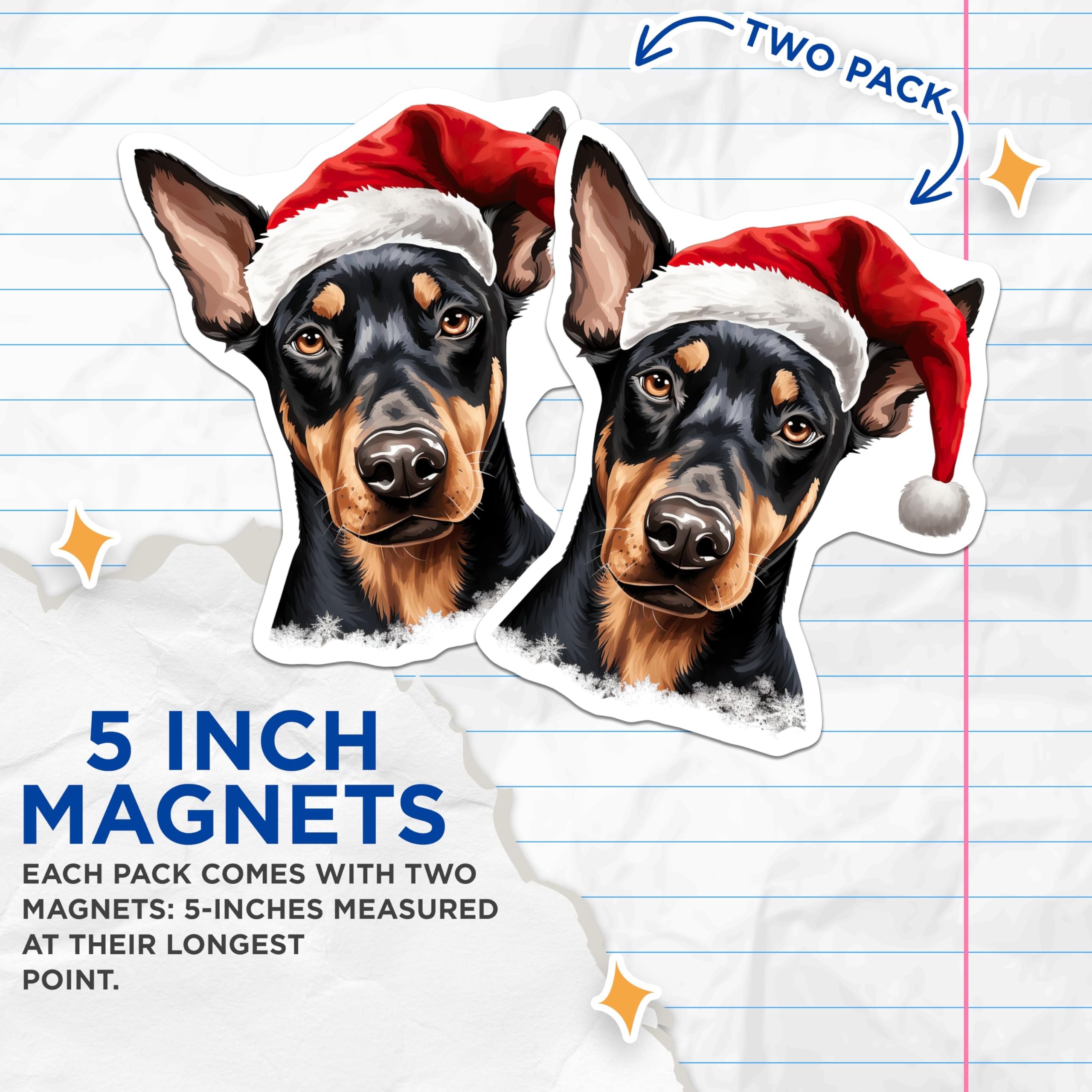 (2 Pack) Doberman Christmas Dog Magnets - Santa Hat Pet Decor - Holiday Animal Lover Items - 5 Inches On Longest Side - Thick Durable Magnet - Made in USA - MAG27089