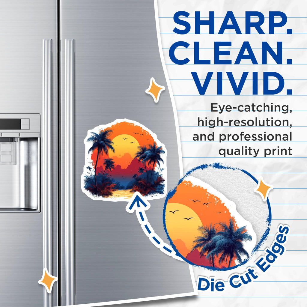 (2 Pack) Tropical Sunset Magnets - Palm Tree Magnets - Beach Vibe Fridge Art - 5 Inches On Longest Side - Thick Durable Magnet - Made in USA - MAG25207