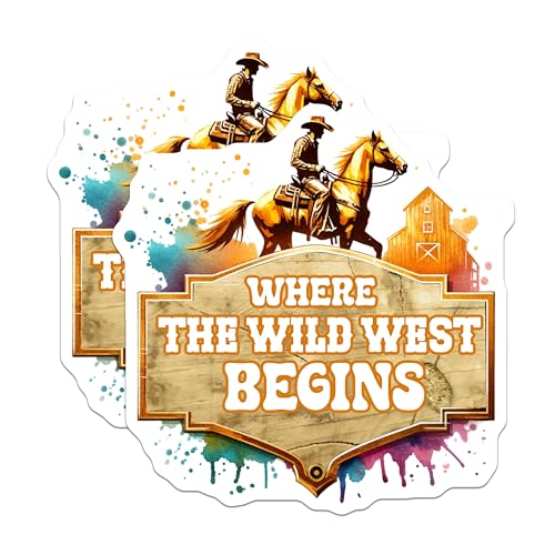 (2 Pack) Wild West Cowboy Stickers - Adventure Decal - Western Theme - 5" On Longest Side - Sticks to Smooth Flat Surfaces - Made in USA - BMCS6636