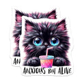 (2 Pack) Anxious But Alive Stickers - Cute Cat Stickers - Funny Animal Stickers for Laptops and Water Bottles - 5" On Longest Side - Sticks to Smooth Flat Surfaces - Made in USA - BMCS4587