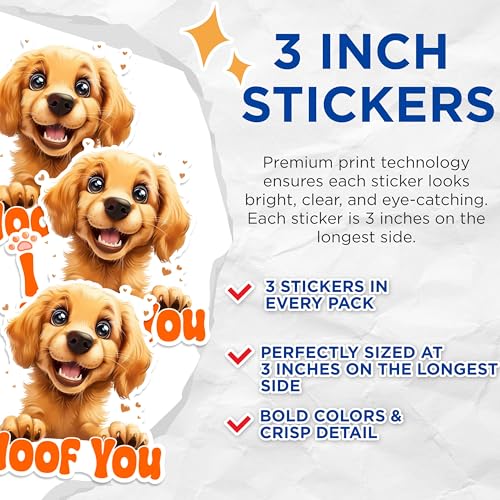 (3 Pack) I Woof You Decals - Cute Dog Lover - Laptop Decal - 3 Inches On Longest Side - Easy Peel & Apply - Made in USA - 3MCS1238