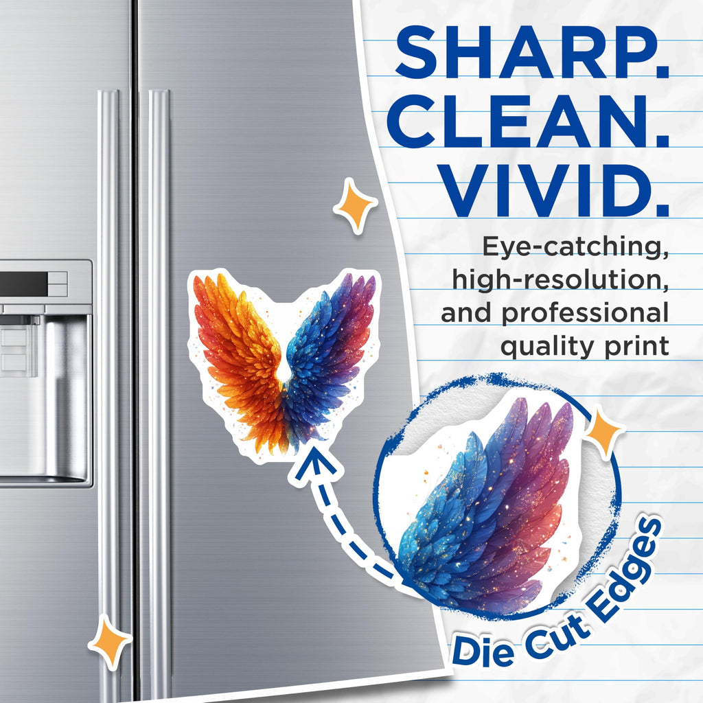 (2 Pack) Shimmering Gold Blue Wings Magnets - Artistic Feather Celestial Design - Spiritual Fantasy Refrigerator Decor - 5 Inches On Longest Side - Thick Durable Magnet - Made in USA - MAG24867