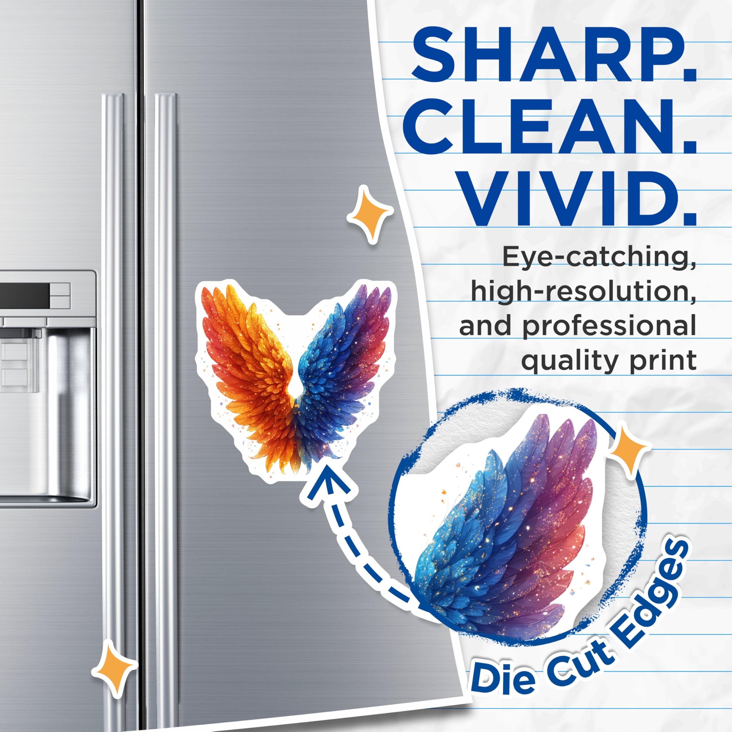 (2 Pack) Shimmering Gold Blue Wings Magnets - Artistic Feather Celestial Design - Spiritual Fantasy Refrigerator Decor - 5 Inches On Longest Side - Thick Durable Magnet - Made in USA - MAG24867